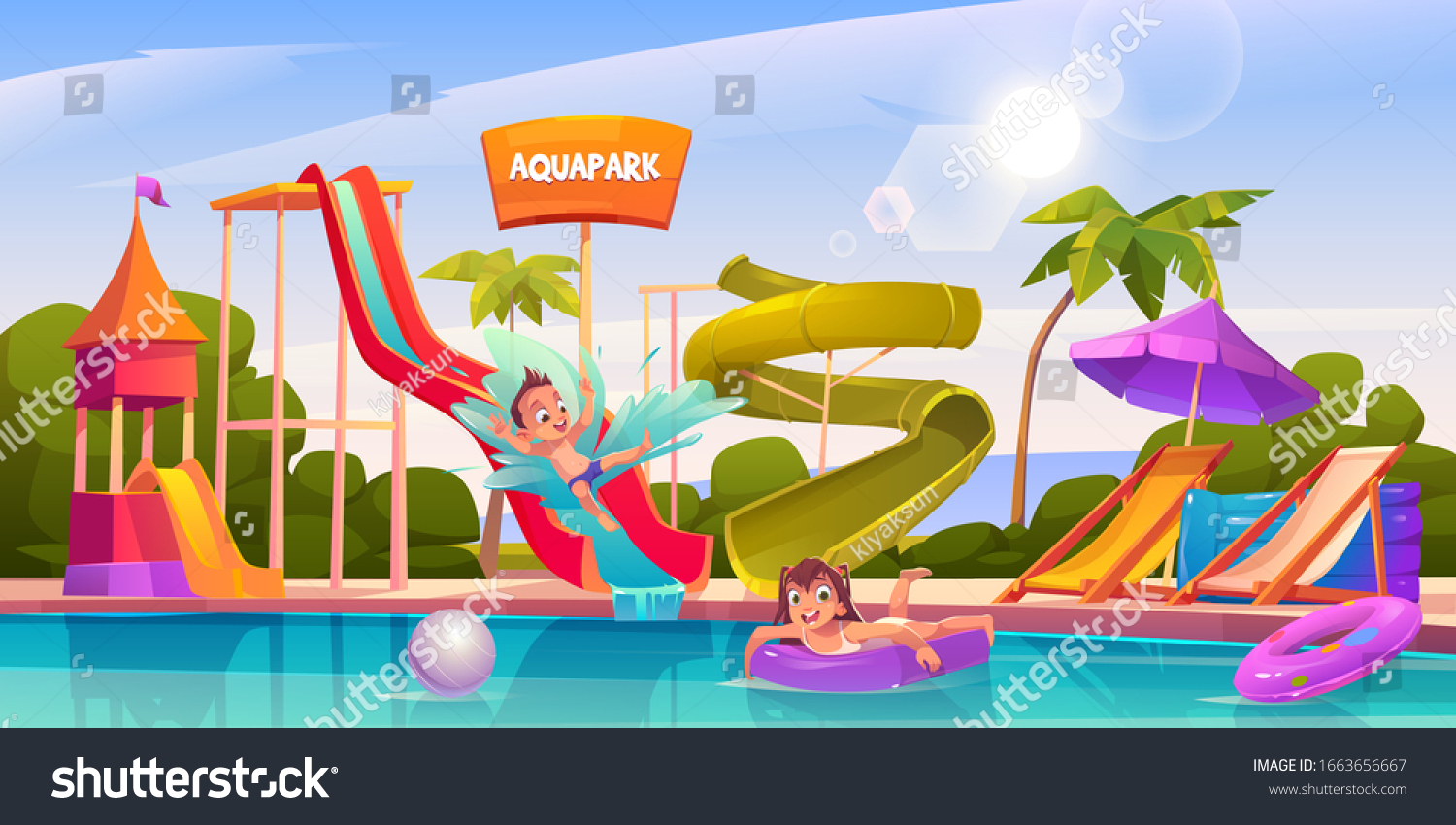 Kids Aquapark Amusement Aqua Park Water Stock Vector (Royalty Free ...