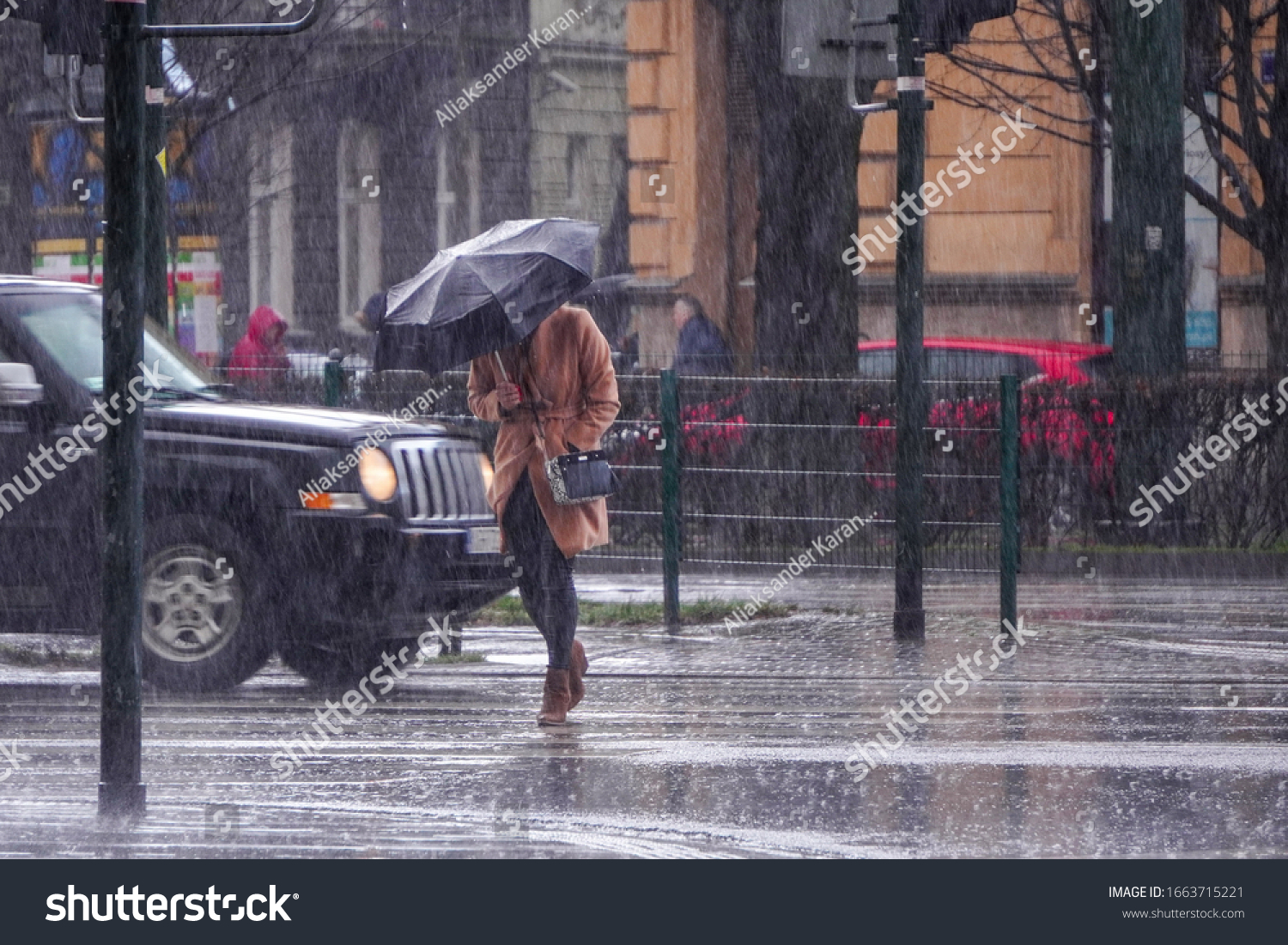 Woman Brown Coat Under Umbrella Crosses Stock Photo 1663715221 ...