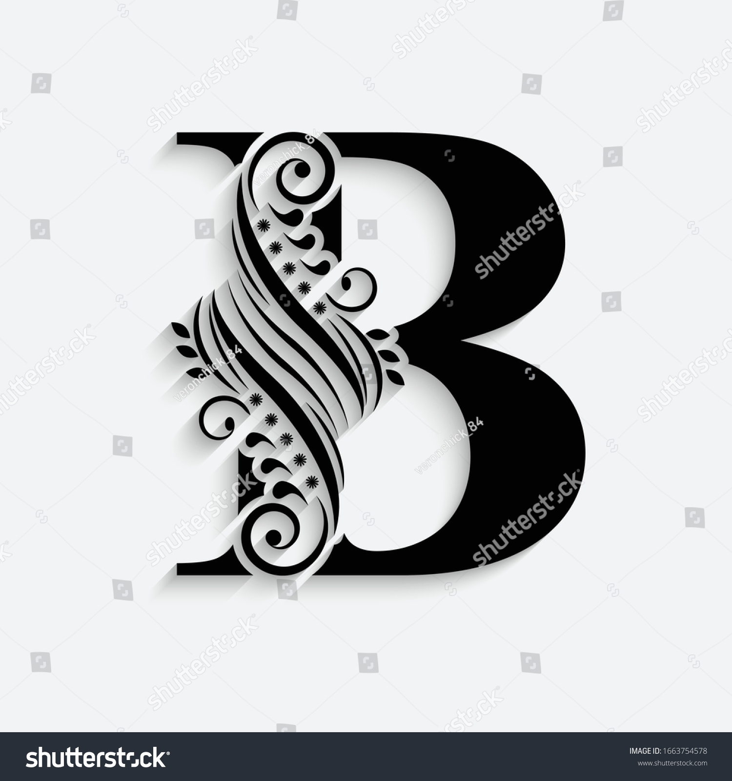 Letter B Black Flower Alphabet Beautiful Stock Vector (Royalty Free ...