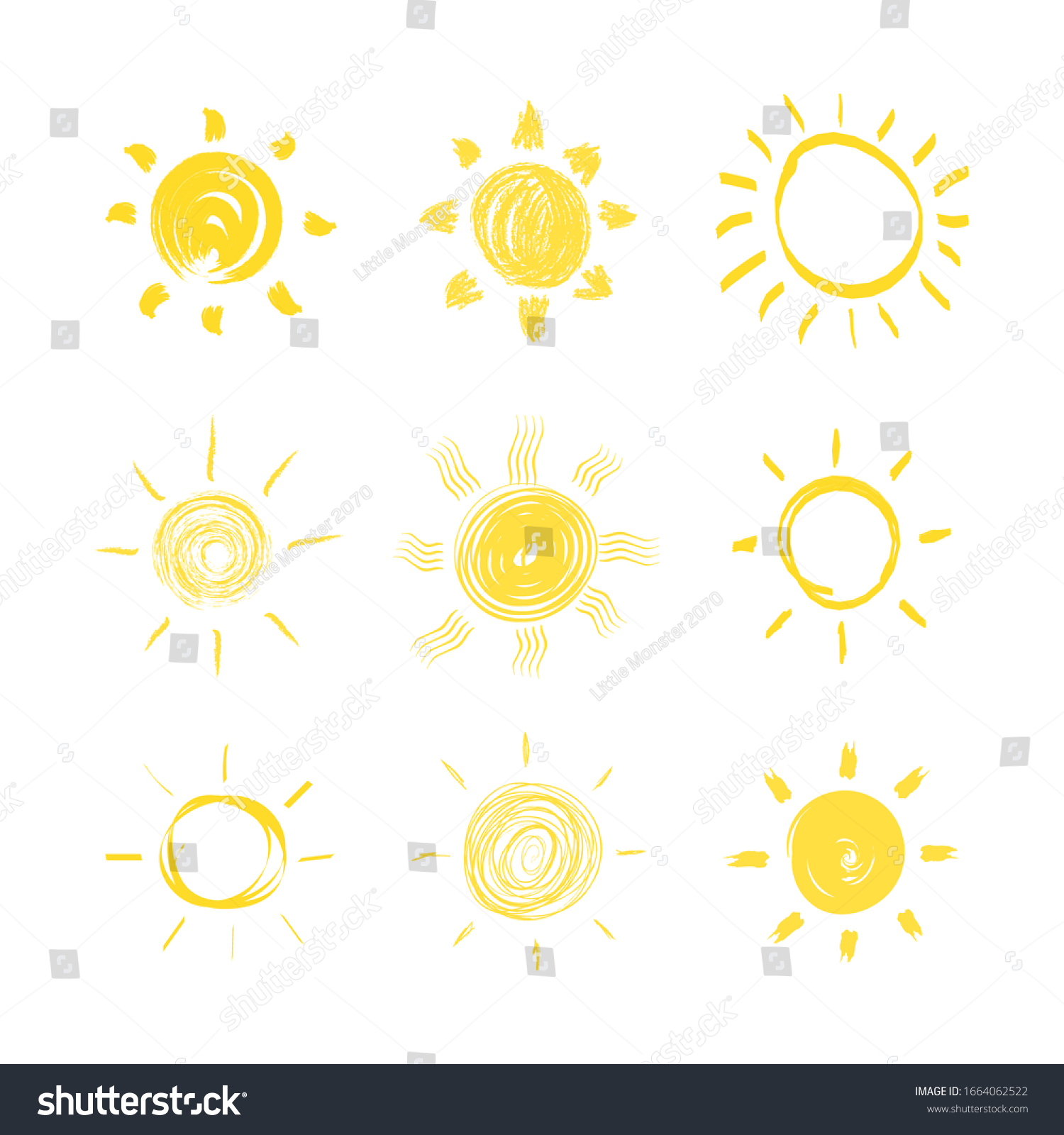 Set Funny Icons Sun Doodle Yellow Stock Vector (Royalty Free ...