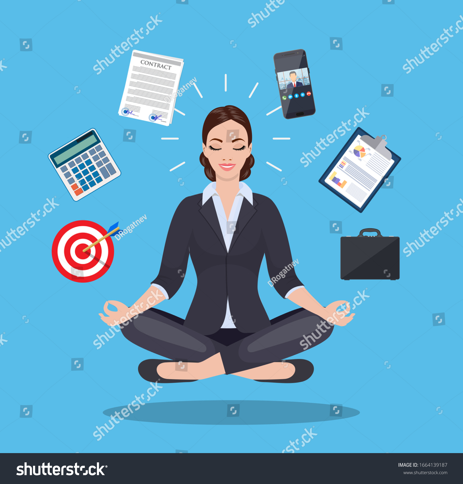 Businesswoman Meditating Time Management Stress Relief Stock Vector ...