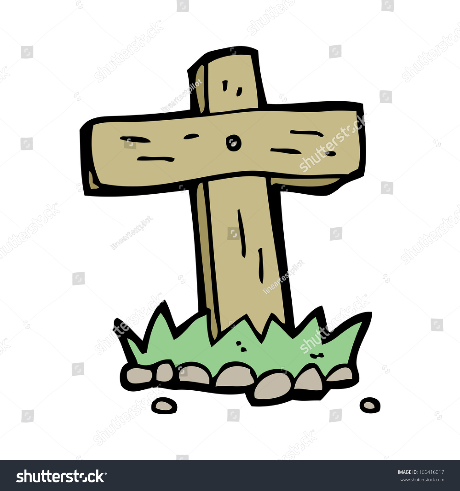 Cartoon Wooden Cross Grave Stock Vector (Royalty Free) 166416017 ...