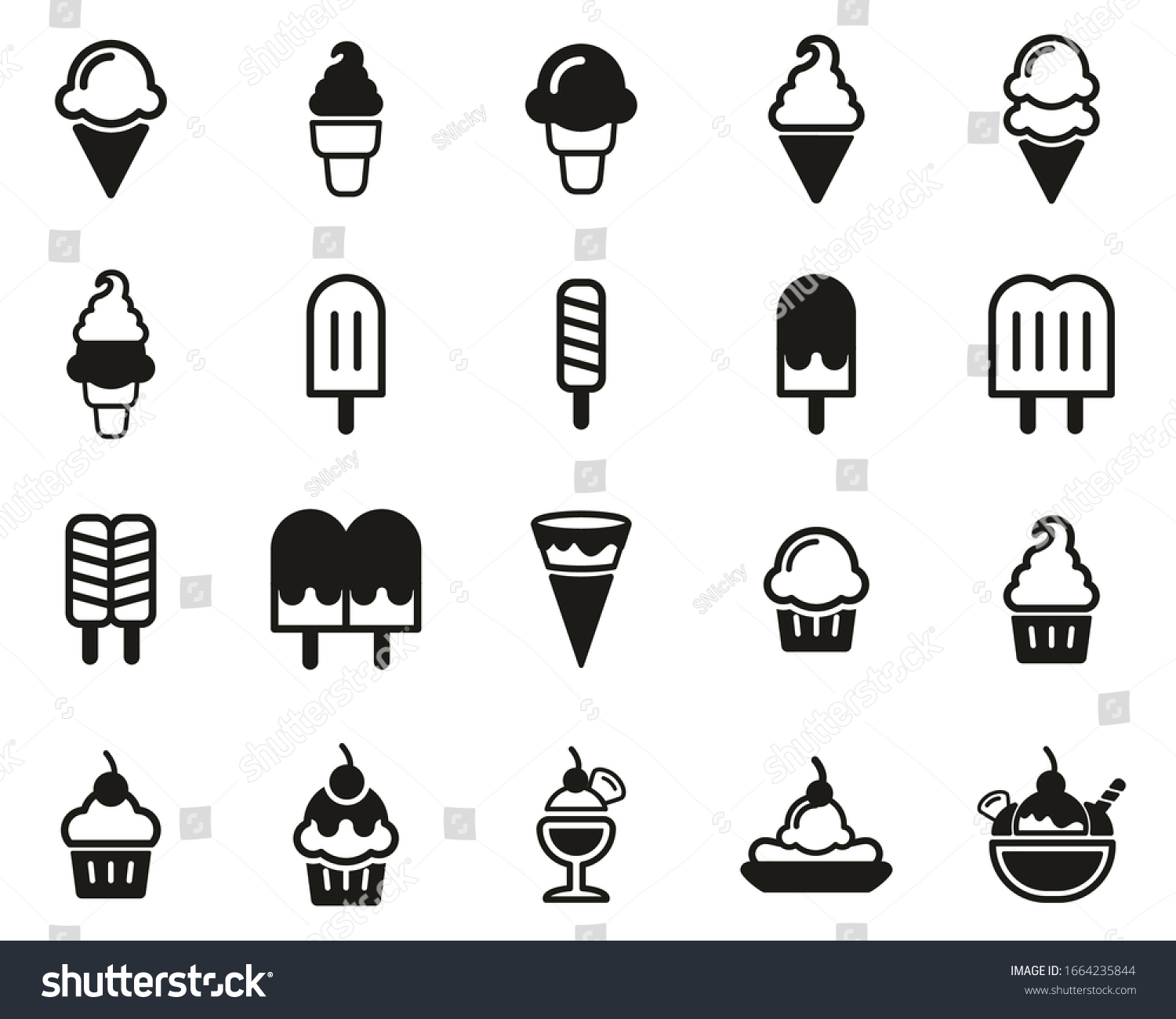 Ice Cream Icons Black White Set Stock Vector (Royalty Free) 1664235844 ...