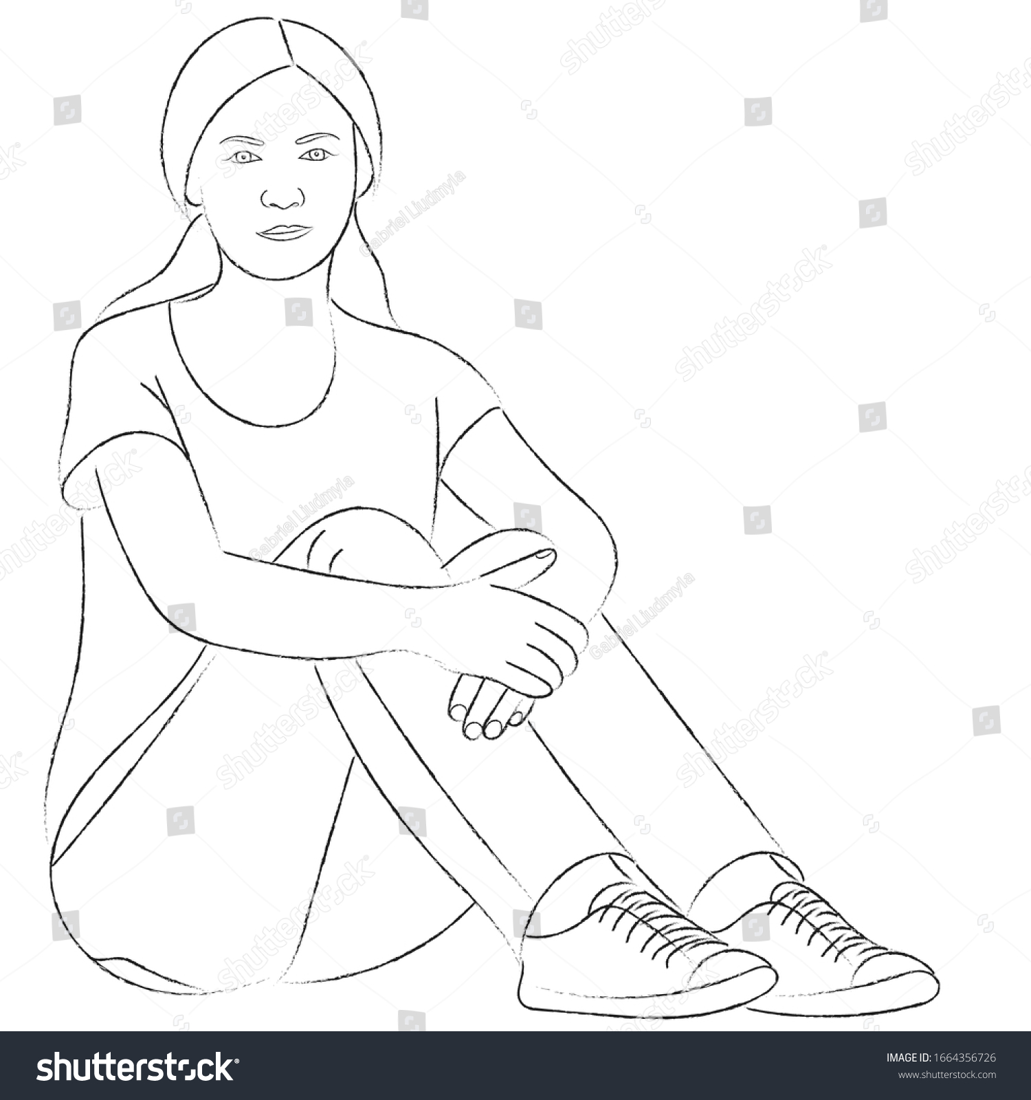 Sketch Young Girl Sitting Girl Bent Stock Vector (Royalty Free ...