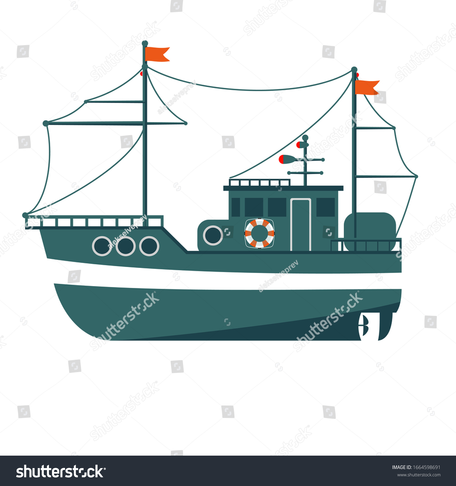 Commercial Fishing Boat Side View Isolated Stock Vector (Royalty Free ...