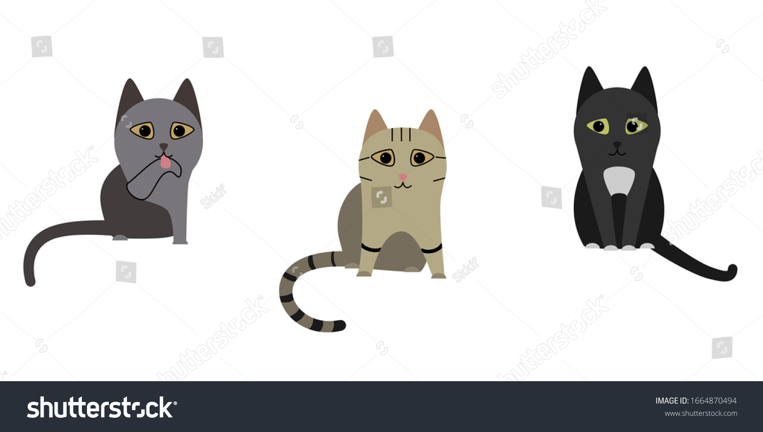 Three Cats Different Poses Black Gray Stock Vector (Royalty Free ...