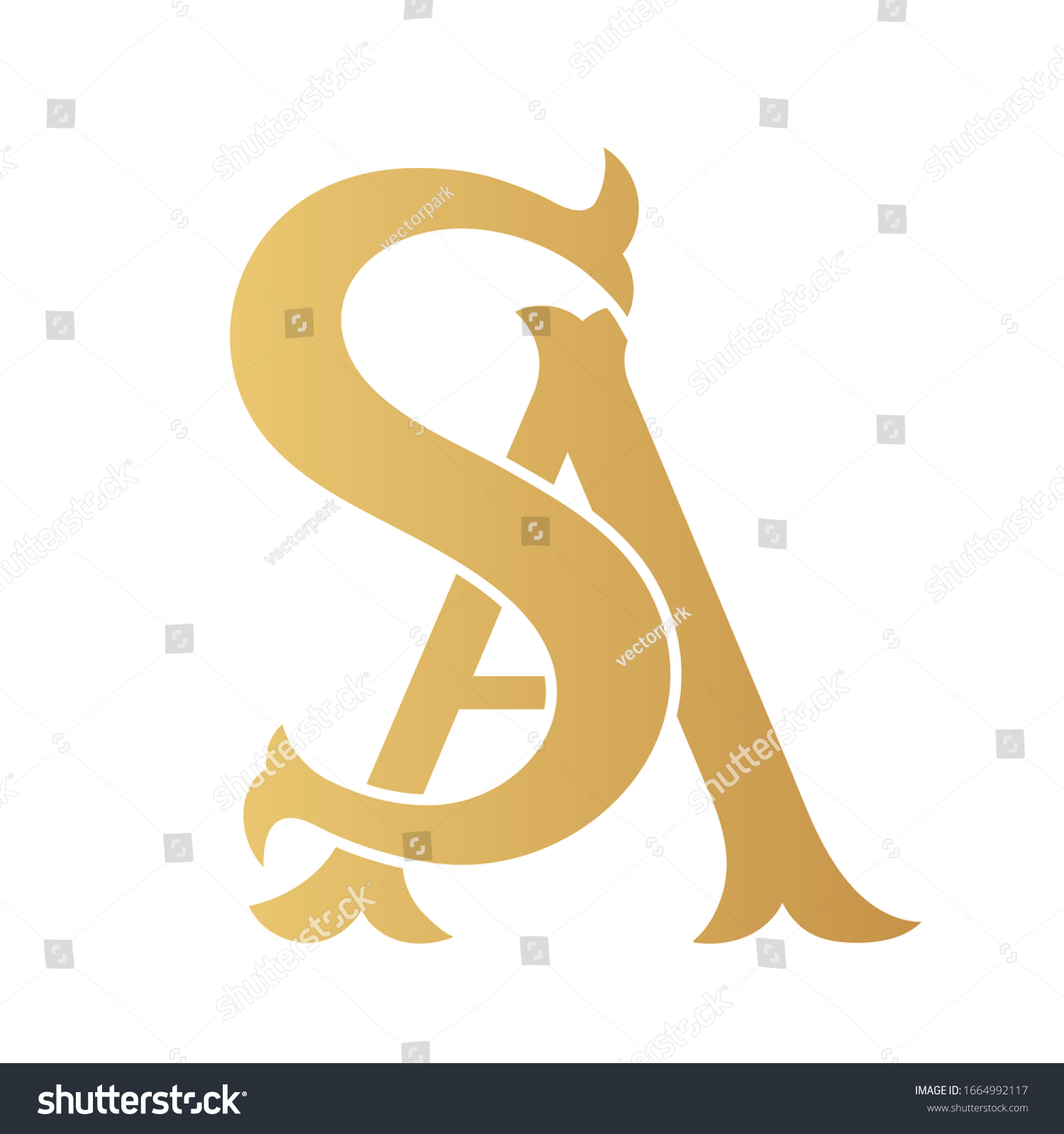 Golden Sa Monogram Logo Isolated White Stock Illustration 1664992117 ...