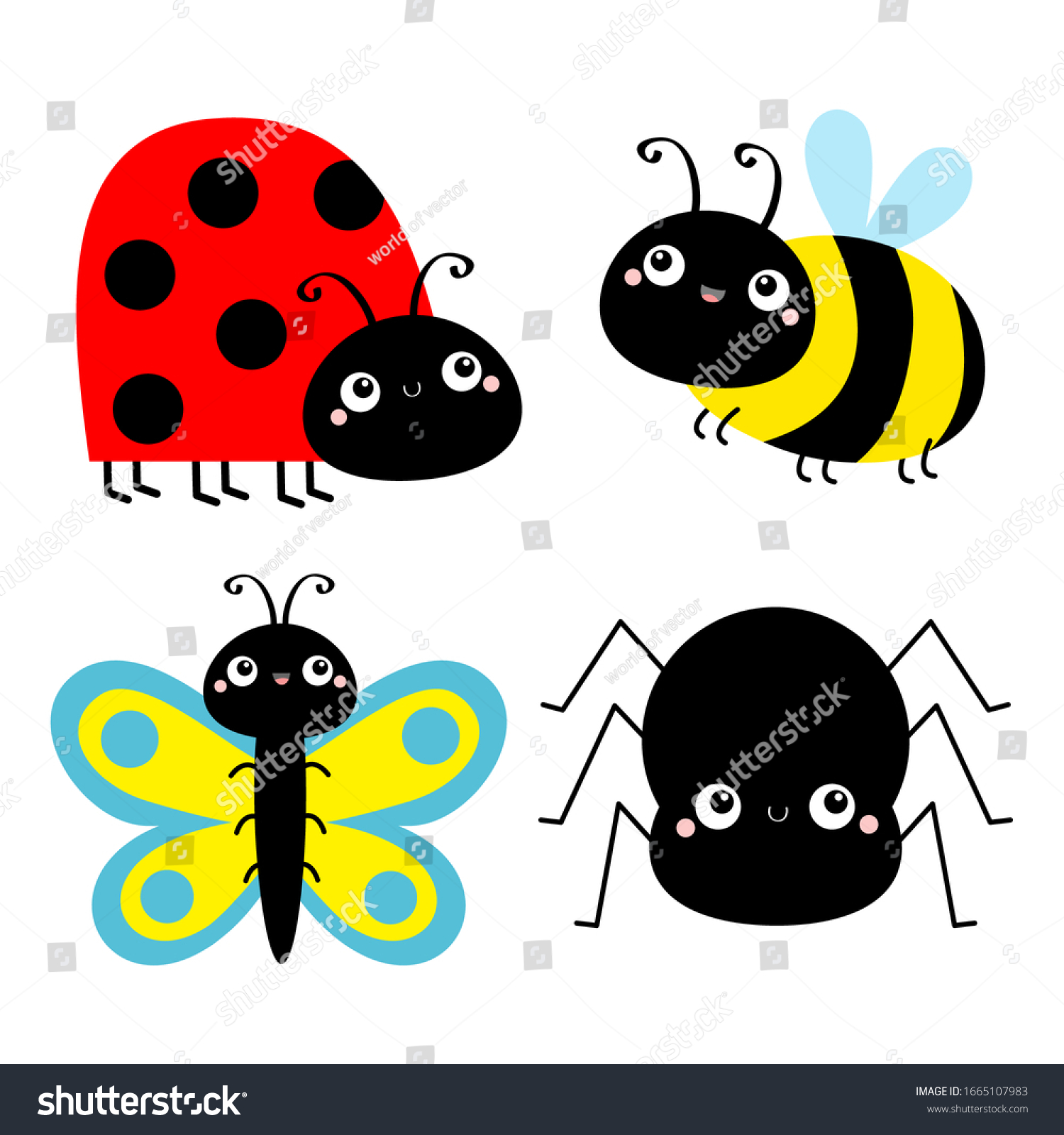 Insect Set Ladybug Ladybird Bee Bumblebee Stock Vector (Royalty Free ...