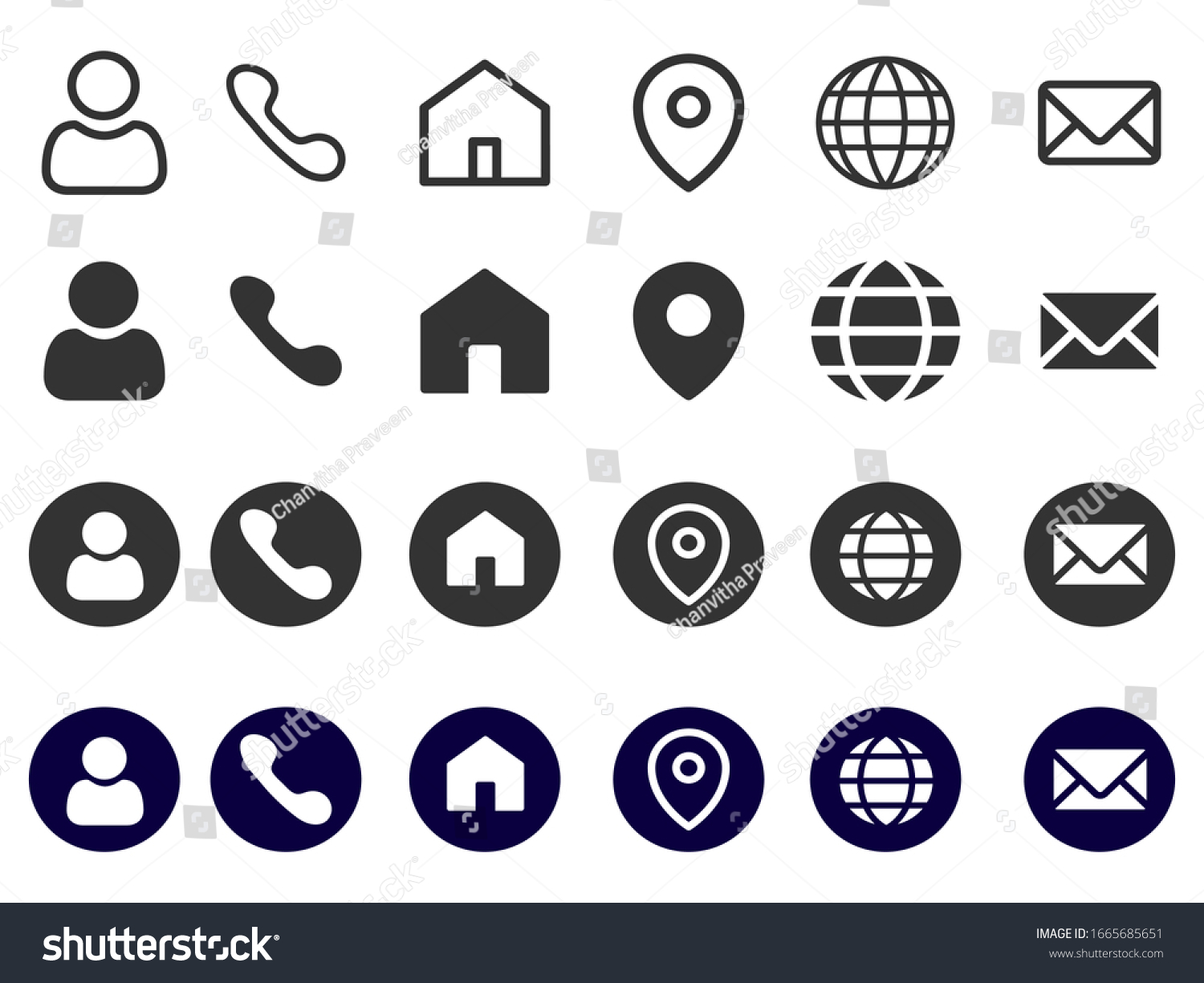 Common Contact Icons List Different Surfaces Stock Vector (Royalty Free ...