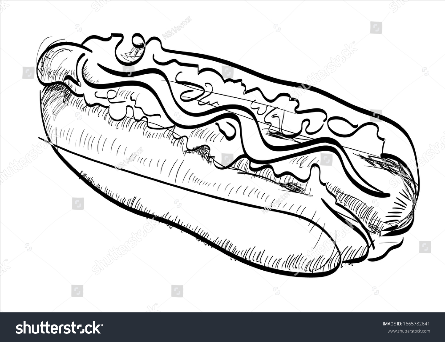 Hand Drawn Hot Dog Sketch Draft Stock Vector (Royalty Free) 1665782641 ...