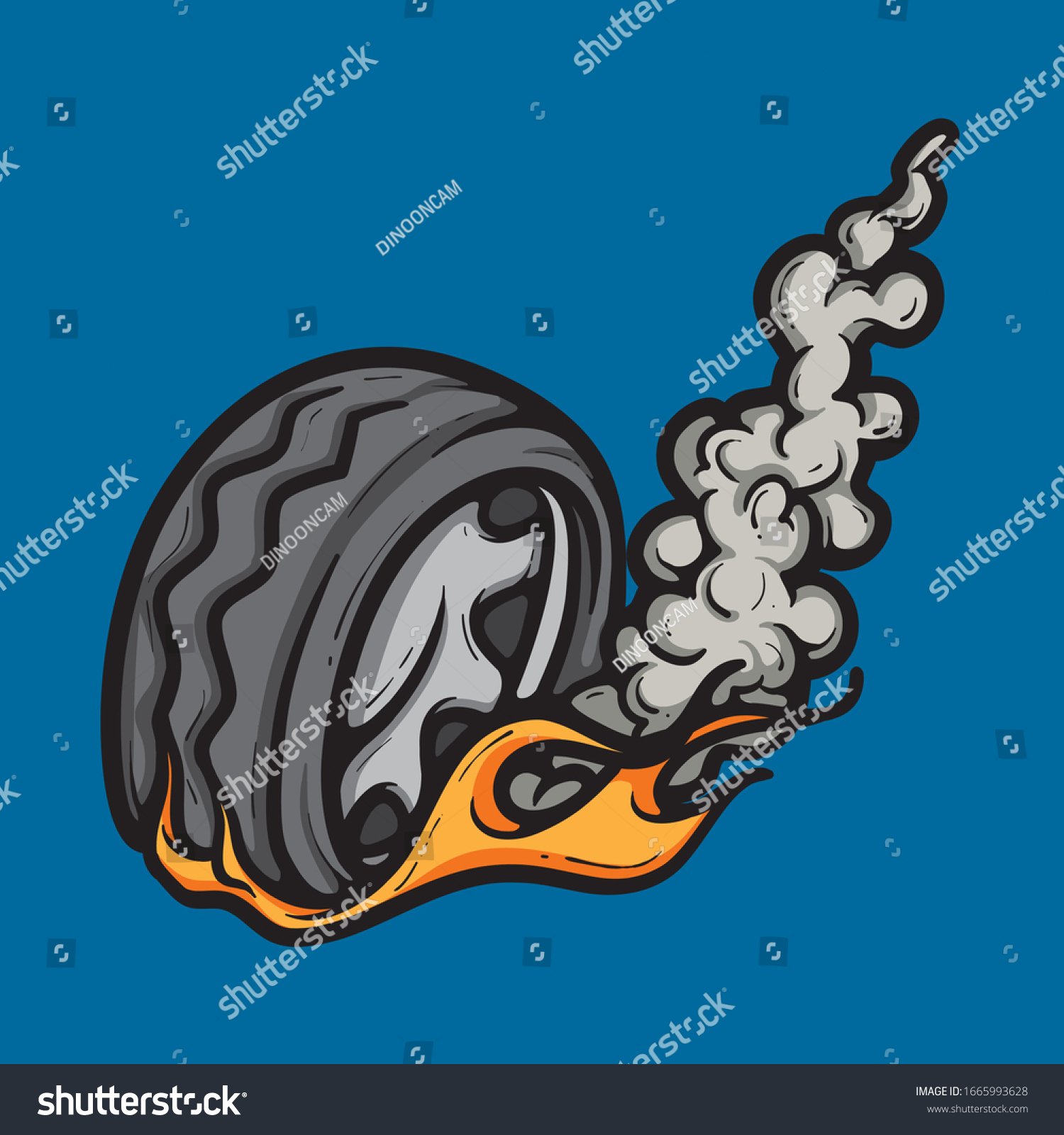 Flaming Tire Spinning Fast Smoke Fire Stock Vector (Royalty Free ...