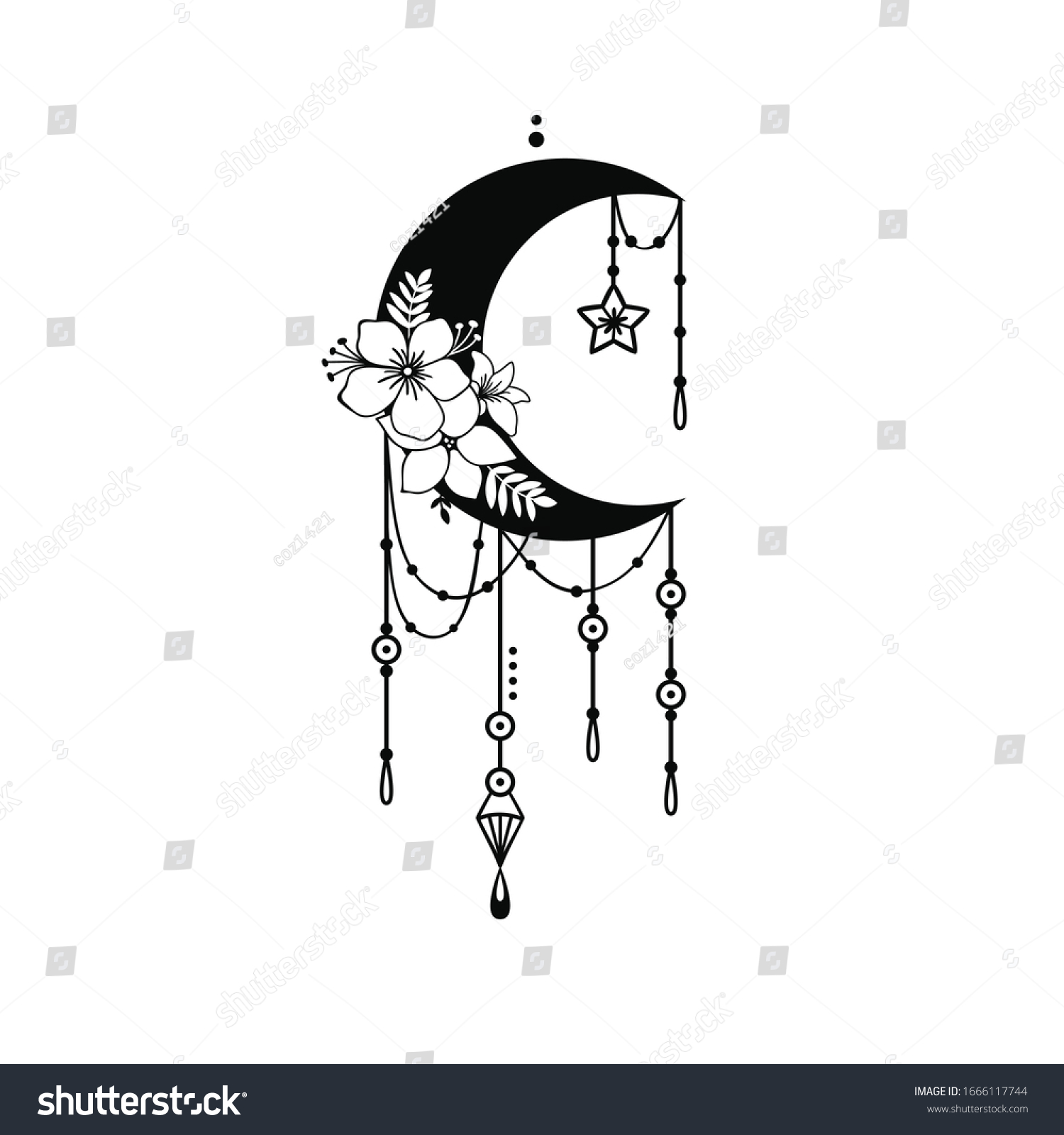 Crescent Moon Floral Style Moon Decoration Stock Vector (Royalty Free ...