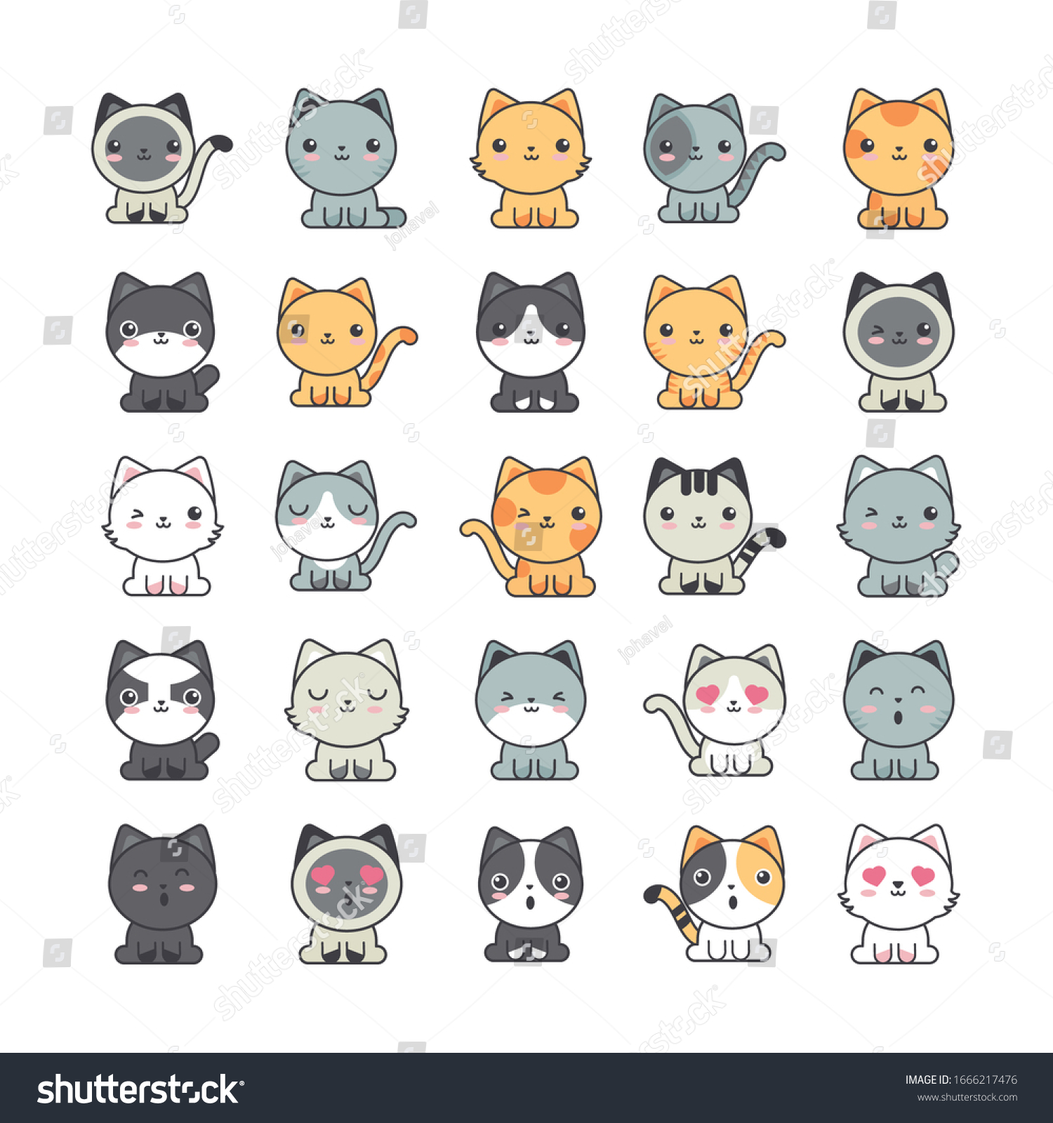 Set Cute Cats On White Background Stock Vector (Royalty Free ...