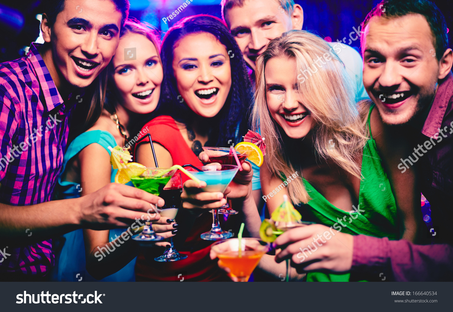 Group Happy Friends Cocktails Toasting Party Stock Photo 166640534 ...