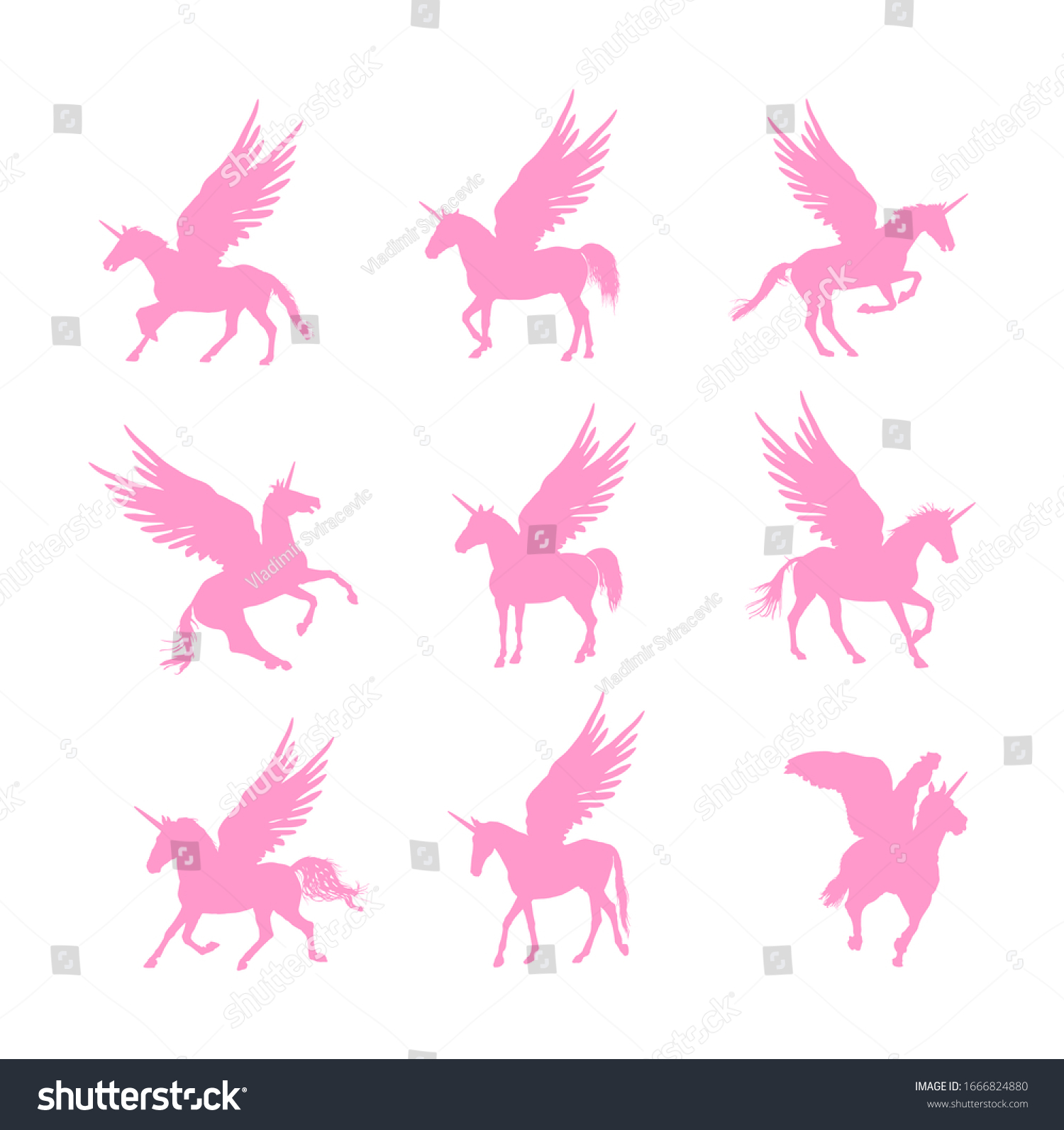 Collection Cute Magic Pink Unicorn Vector Stock Vector Royalty Free 1666824880 Shutterstock