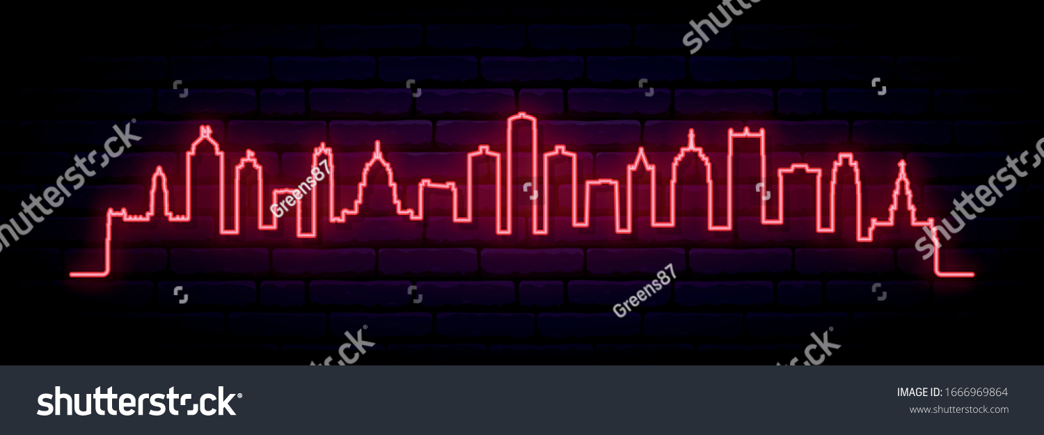 Red Neon Skyline Detroit City Bright Stock Vector (Royalty Free