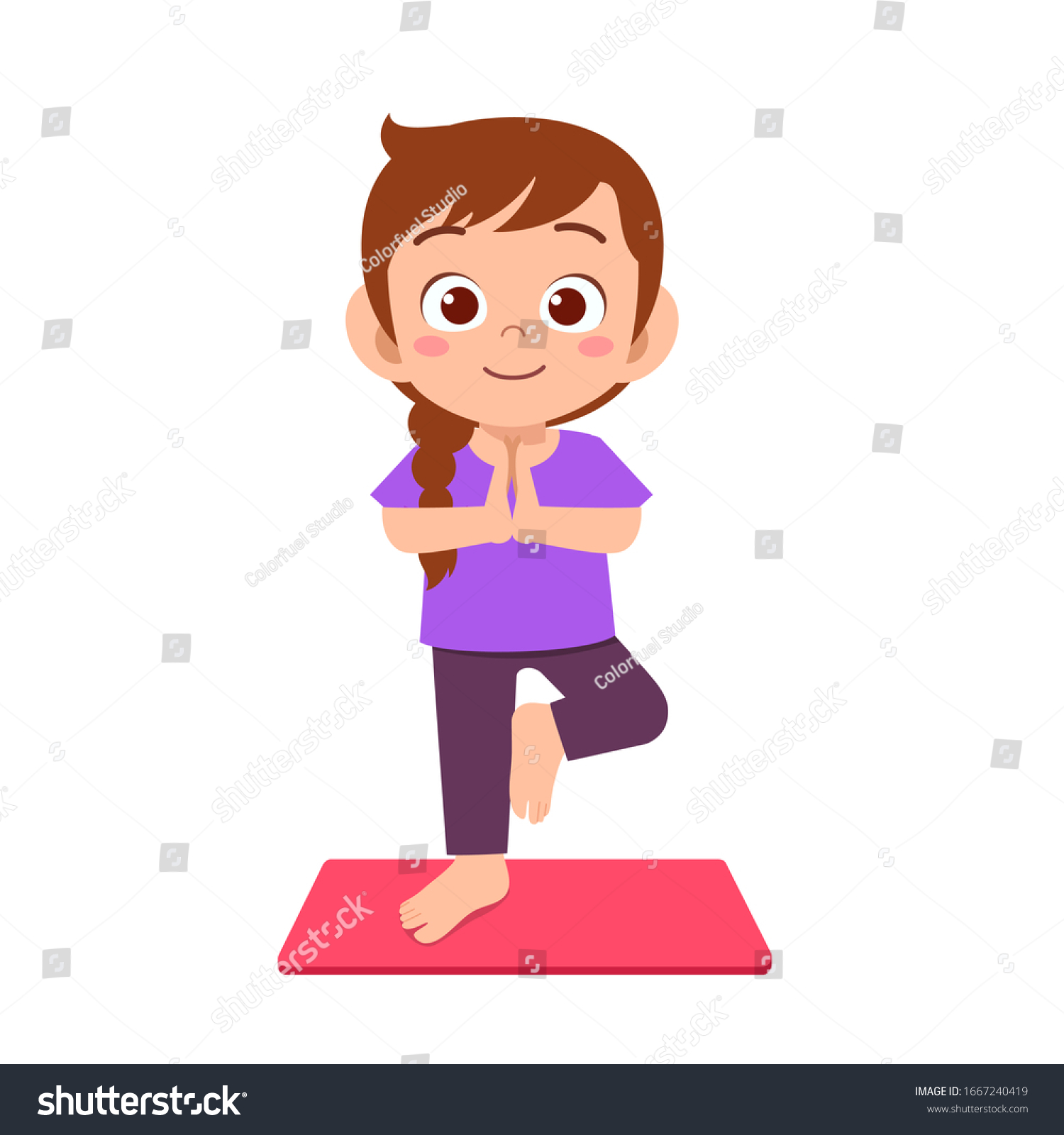 Happy Cute Little Kid Girl Practice Stock Vector (Royalty Free ...