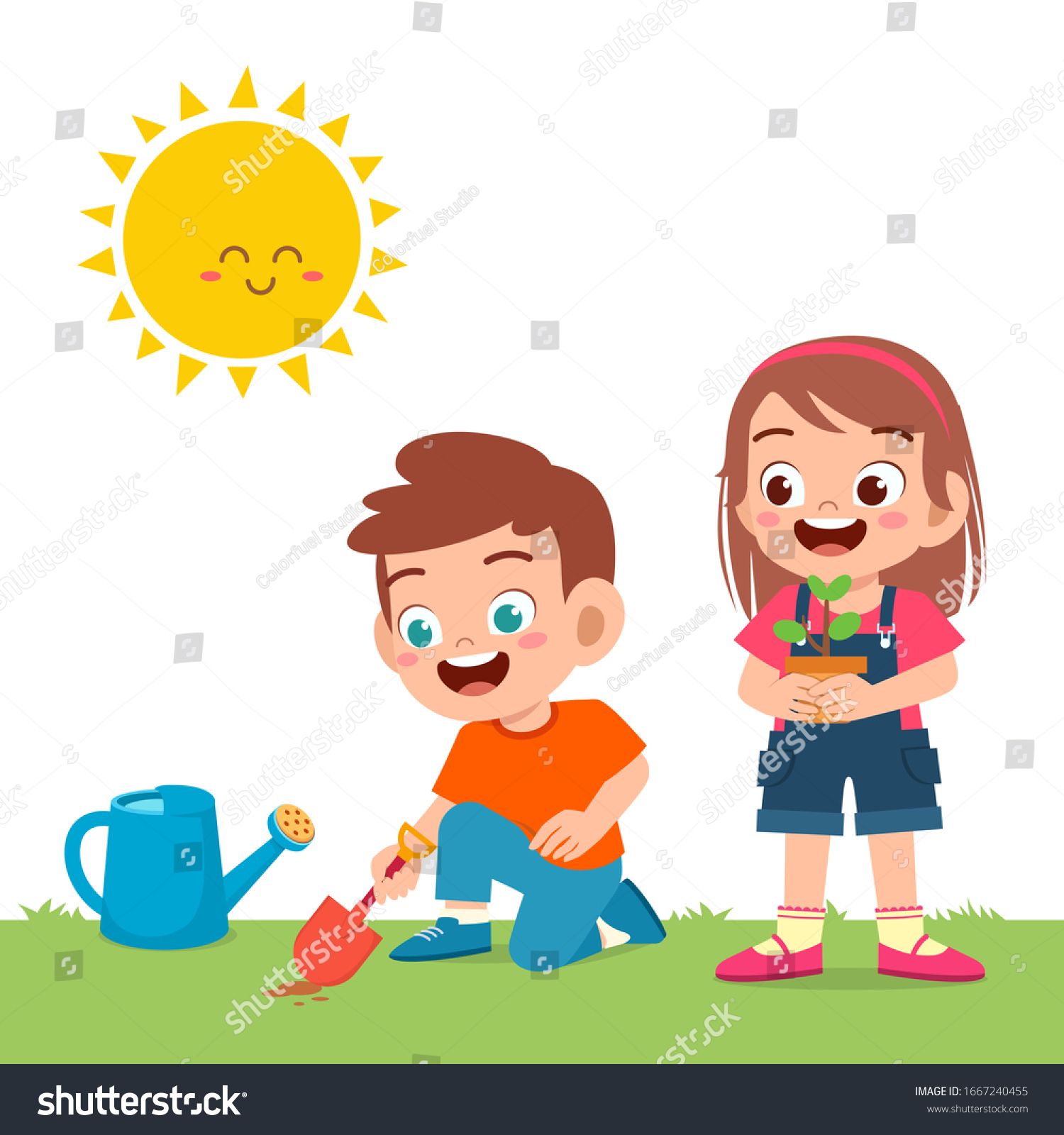 Happy Cute Little Kid Boy Girl Stock Vector (Royalty Free) 1667240455 ...