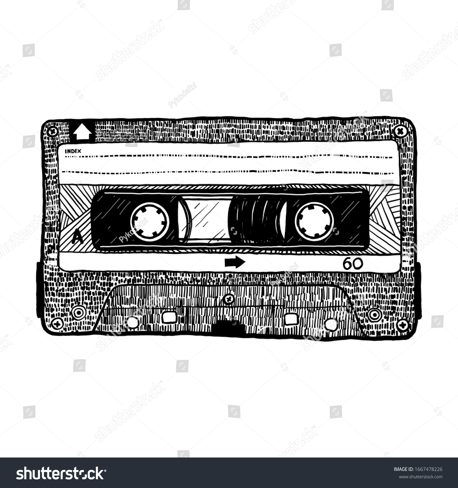 Vector Cassette Tape Illustration Black White Stock Vector (Royalty ...