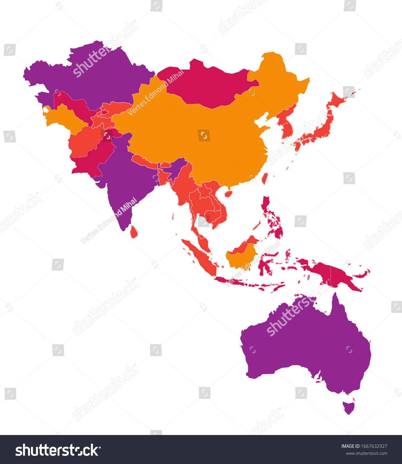 Colored Detailed Vector Map Asia Pacific Stock Vector Royalty Free 1667632927 Shutterstock 