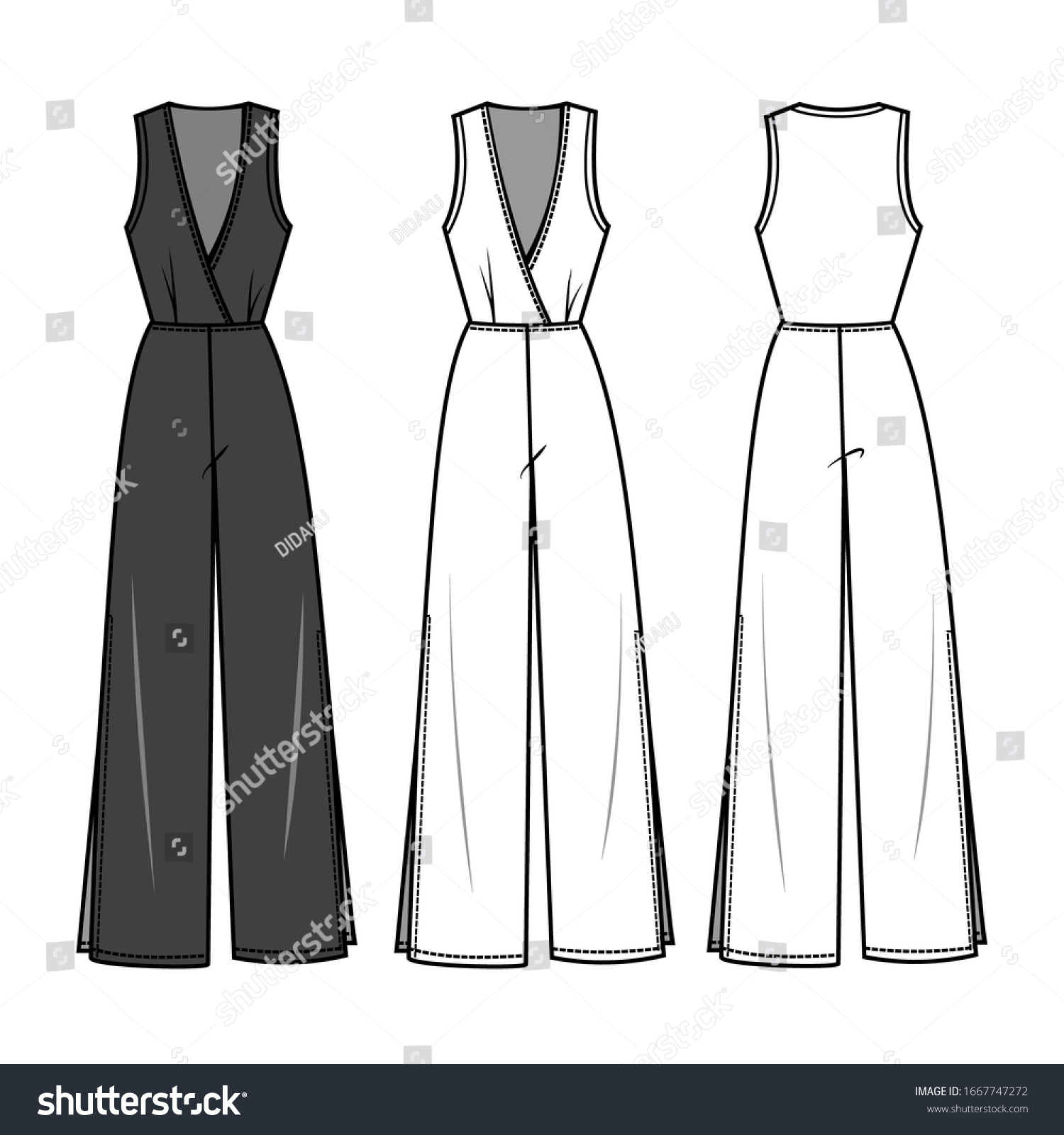 Jumpsuit Fashion Flat Sketch Template Stock Vector (Royalty Free ...