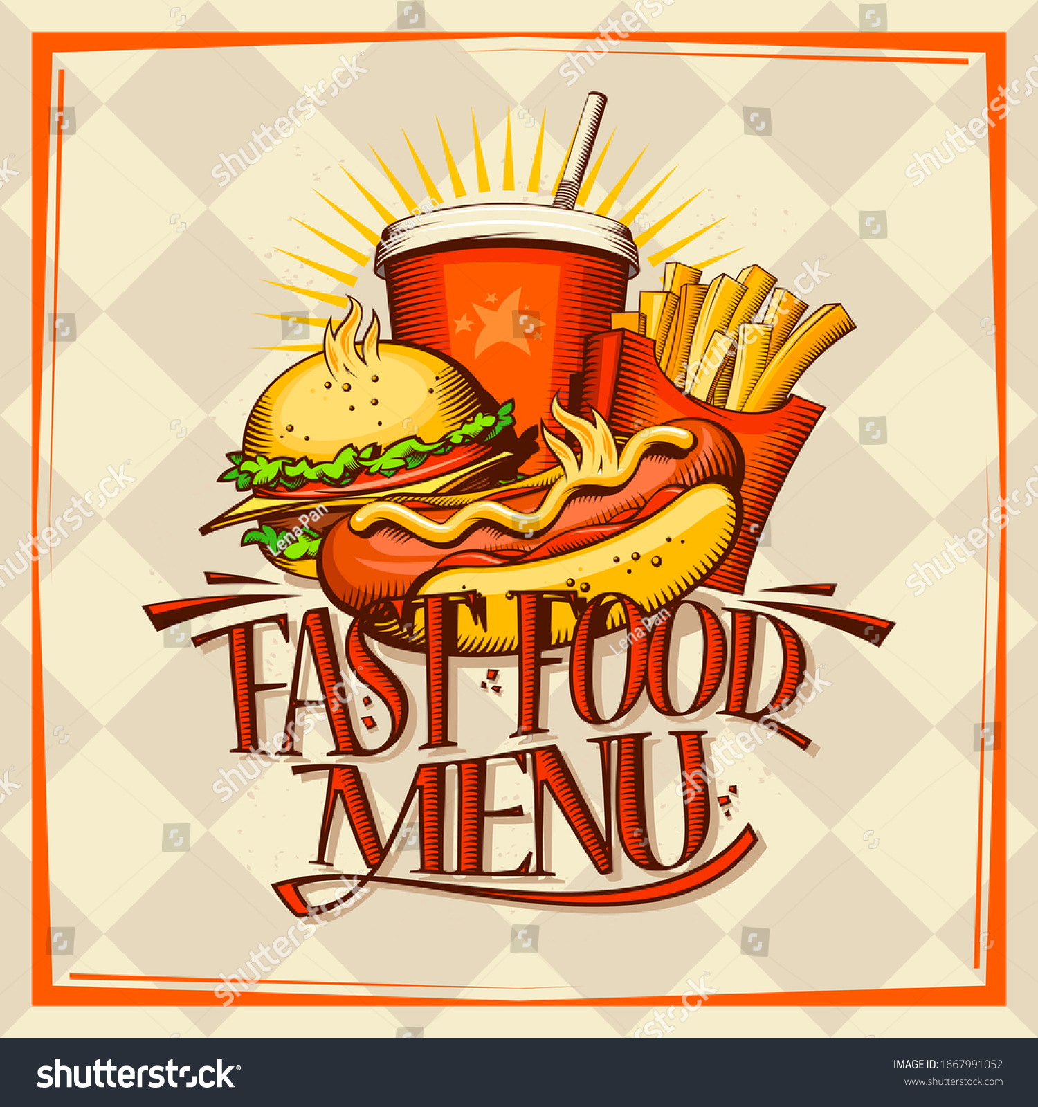 Fast Food Menu Design Concept Hot Stock Illustration 1667991052 ...