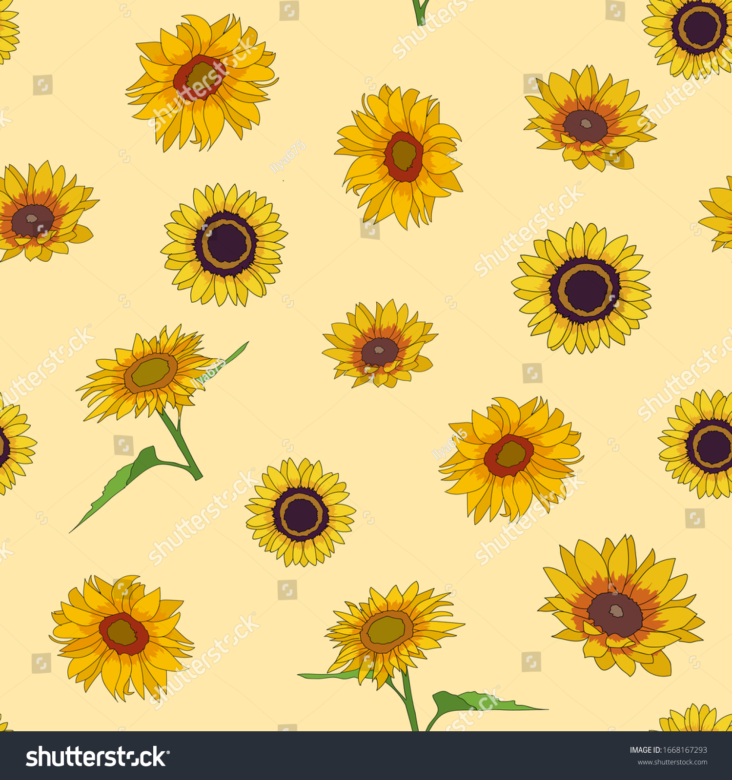 Seamless Repeating Pattern Sunflowers Wallpaper Stock Vector (royalty 