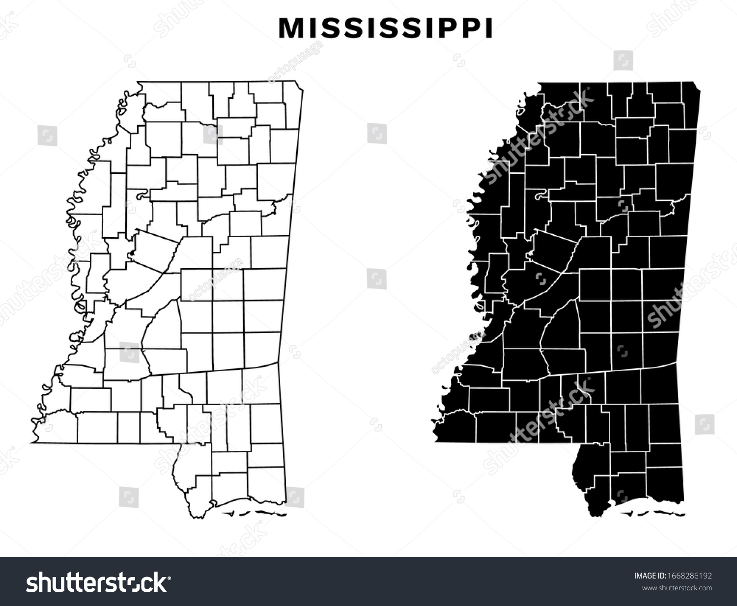 Mississippi County Map Blank Map Mississippi Stock Vector Royalty Free   Stock Vector Mississippi County Map Blank Map Of Mississippi State With Counties Border Boundaries Black 1668286192 