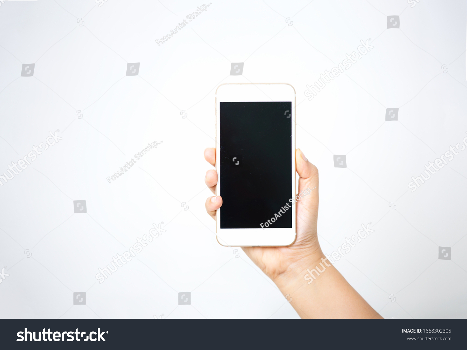 Hand Holding Mobile Phone Black Screen Stock Photo 1668302305