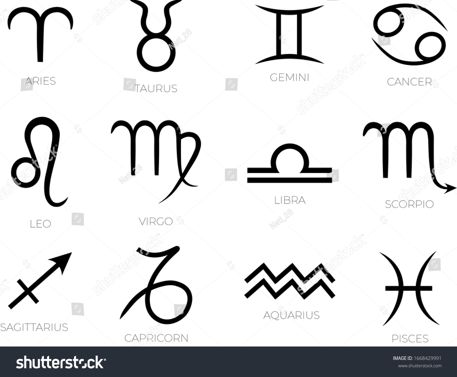 Zodiac Signs Their Symbols Set Black Stock Illustration 1668429991 ...