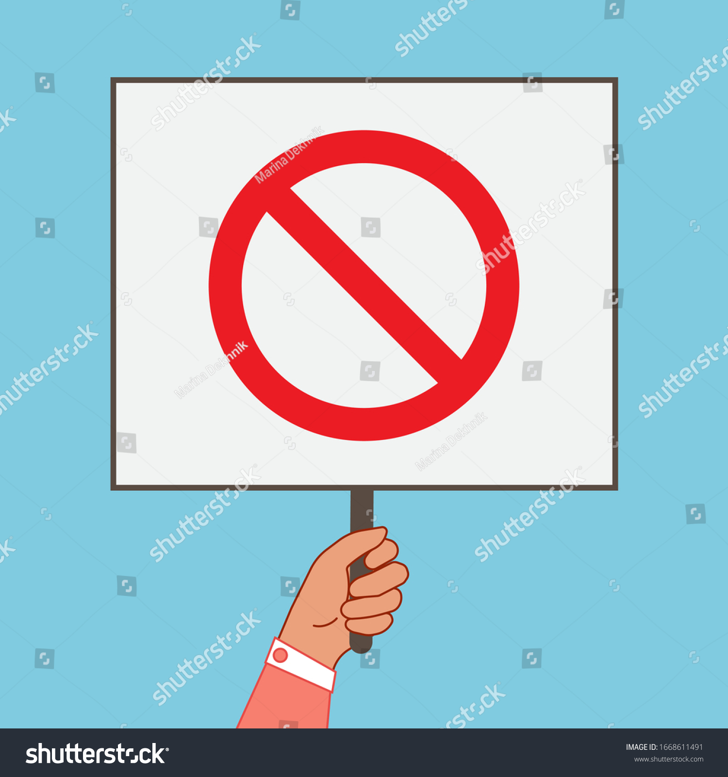 Vector Illustration Hand Holding Prohibition Sign Stock Vector (Royalty ...