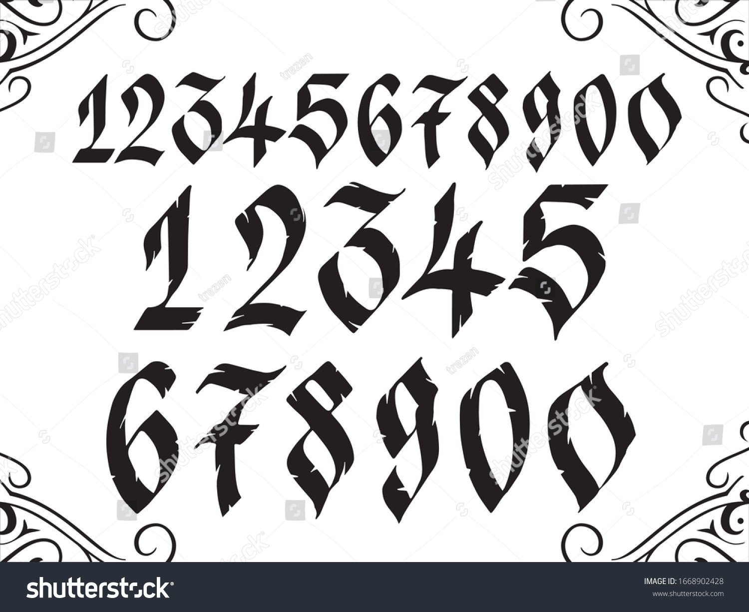 Gothic Numbers Set Numerals Blackletter Old Stock Vector Royalty Free