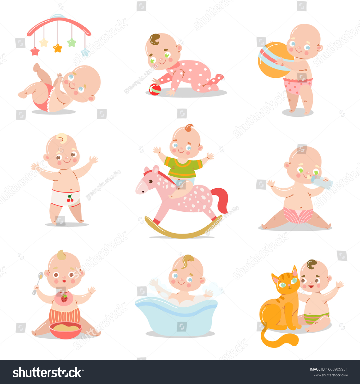 Set Cute Baby Underpants Different Situations Stock Vector (Royalty ...