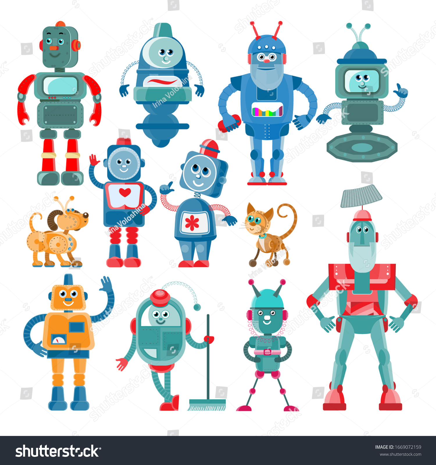 Cute Robot Characters Various Shapes Colors Stock Vector (Royalty Free ...