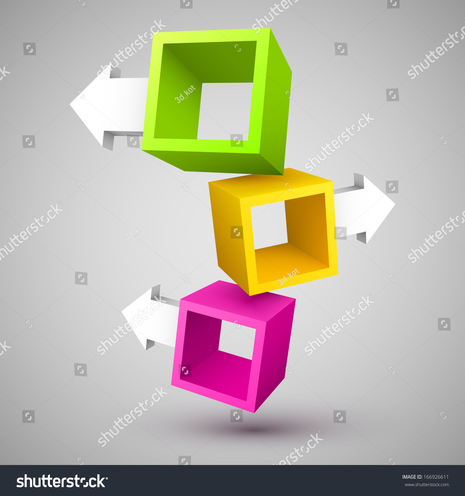 Three Empty Boxes Arrows 3d Stock Illustration 166926611 | Shutterstock