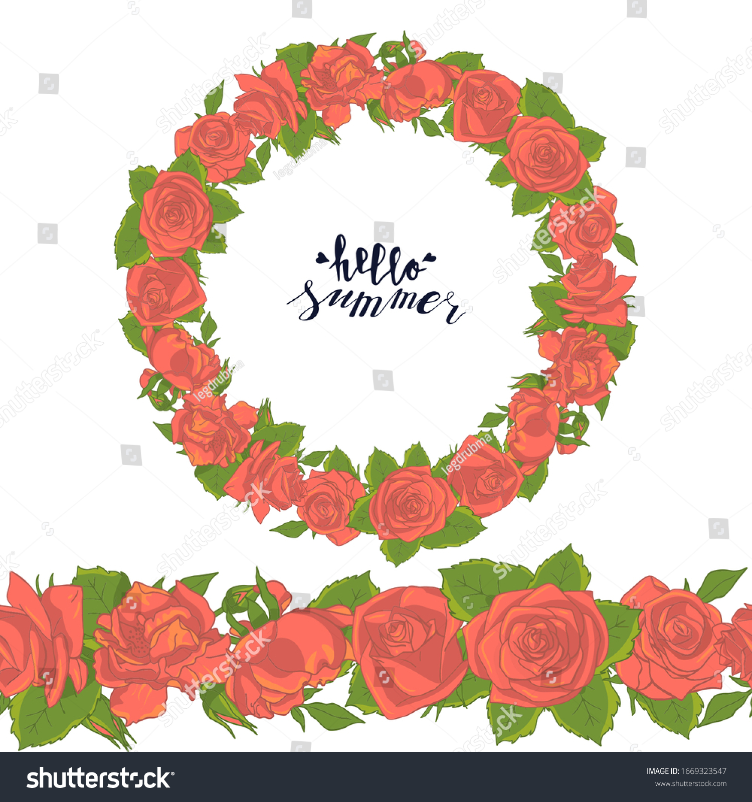 Hand Drawn Doodle Style Wreath Seamless Stock Vector (Royalty Free