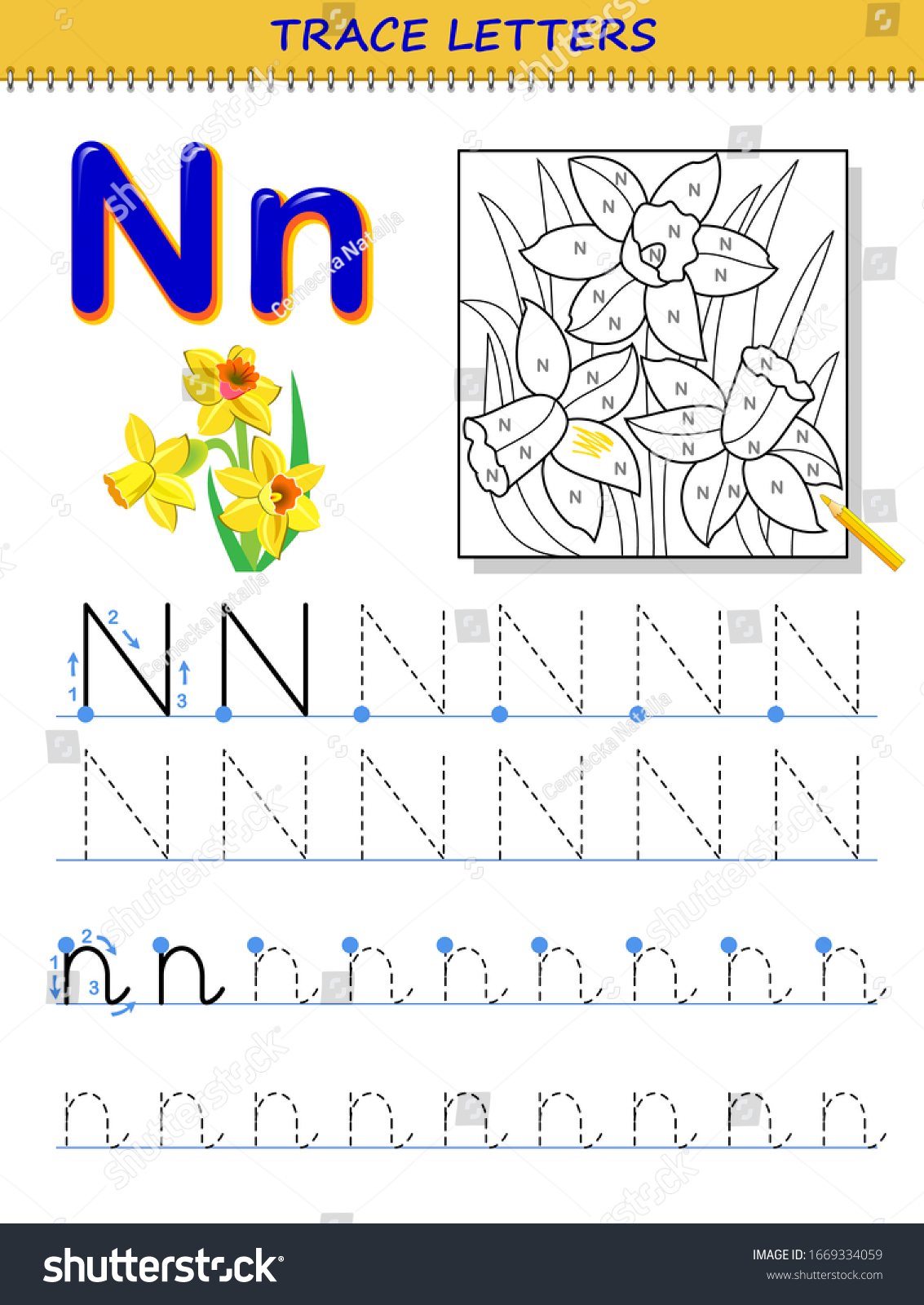 tracing letter n study alphabet printable stock vector royalty free 1669334059 shutterstock