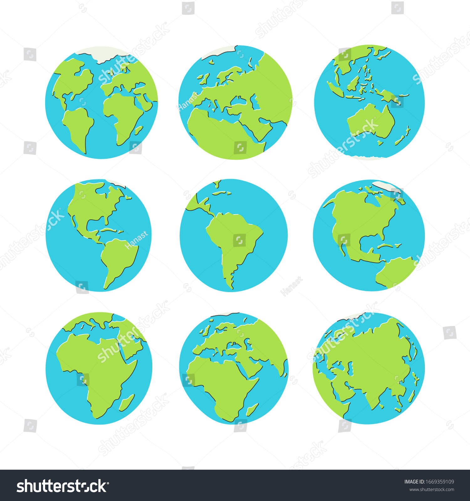 Color Earth Globe Hand Drawn Collection Stock Vector (Royalty Free ...