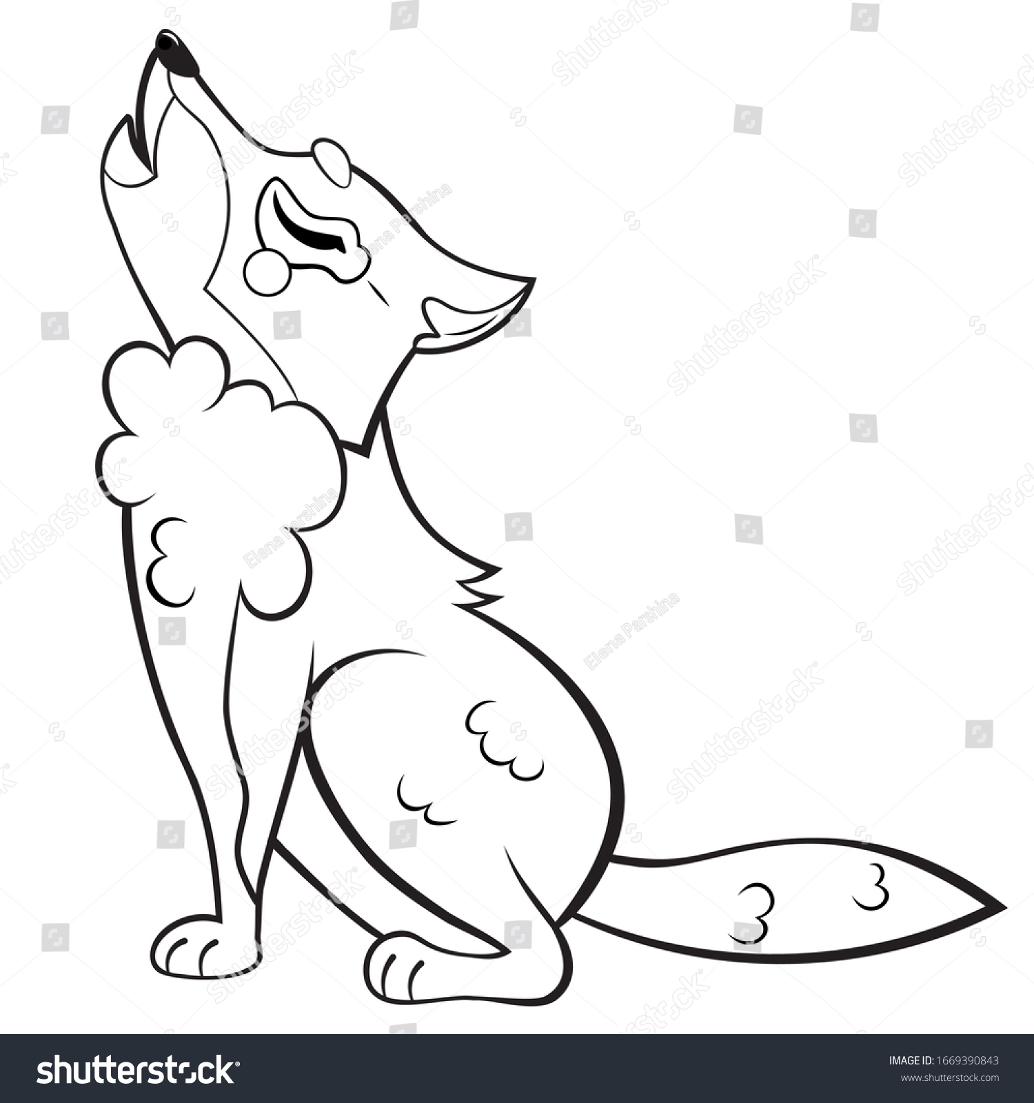 Coloring Page Outline Cute Cartoon Howling Stock Vector (Royalty Free ...