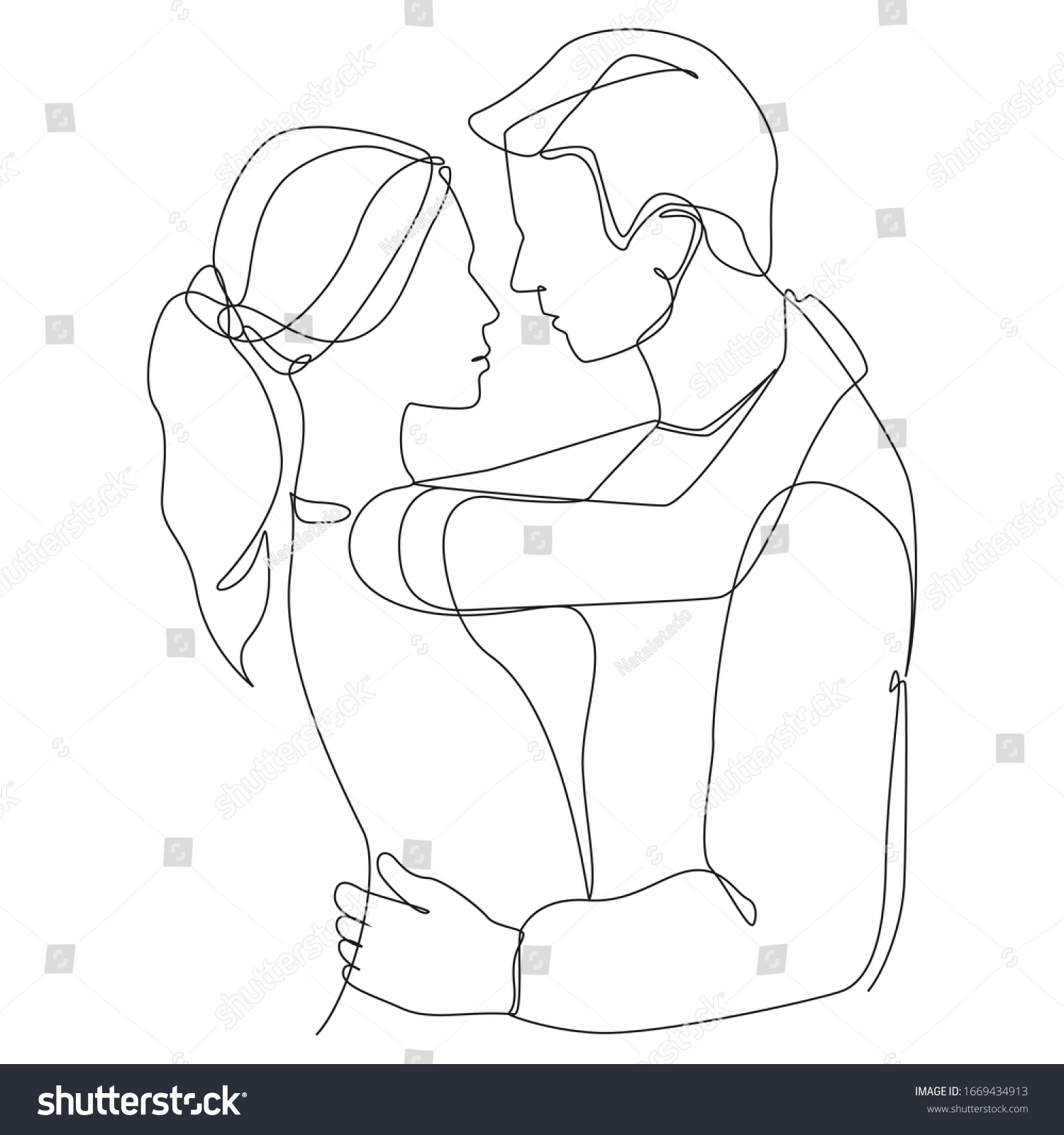 Man Woman Hugging One Line Drawing Stock Vector (Royalty Free ...