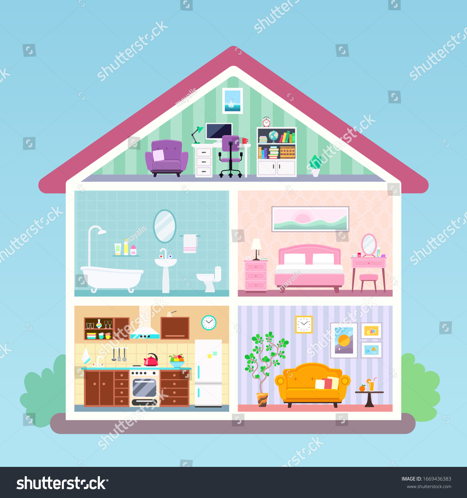 Modern House Inside Interior Cut Rooms Stock Vector (Royalty Free ...