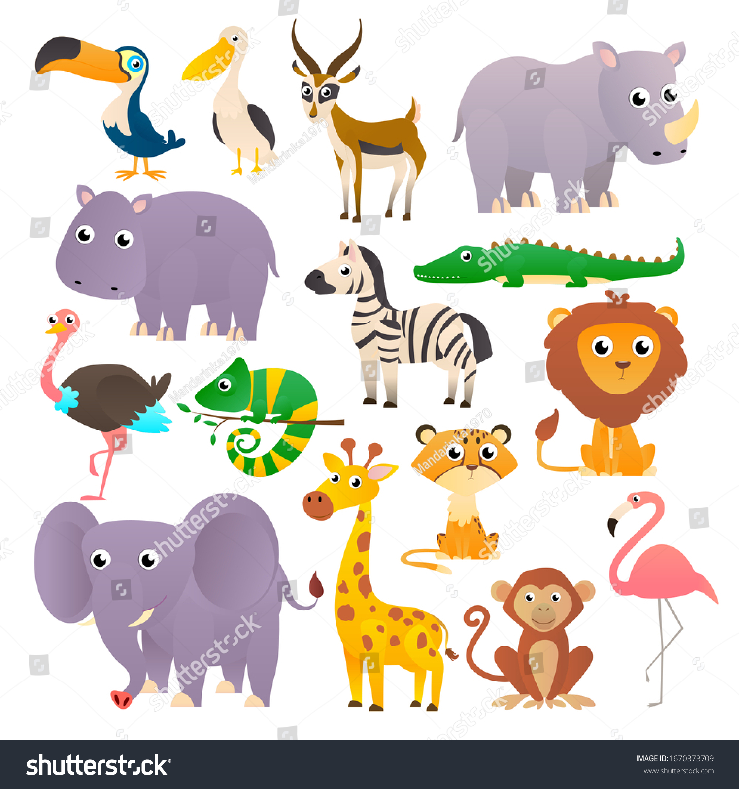 Big Collection Wild Animals Savannah Isolated Stock Vector (Royalty ...