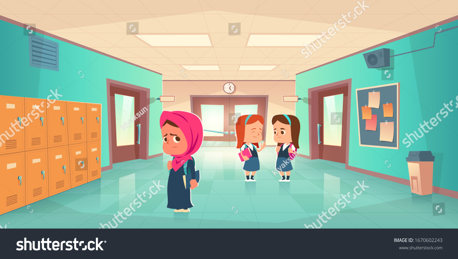 Sad Muslim Girl School Hallway Teenagers Stock Vector (Royalty Free ...