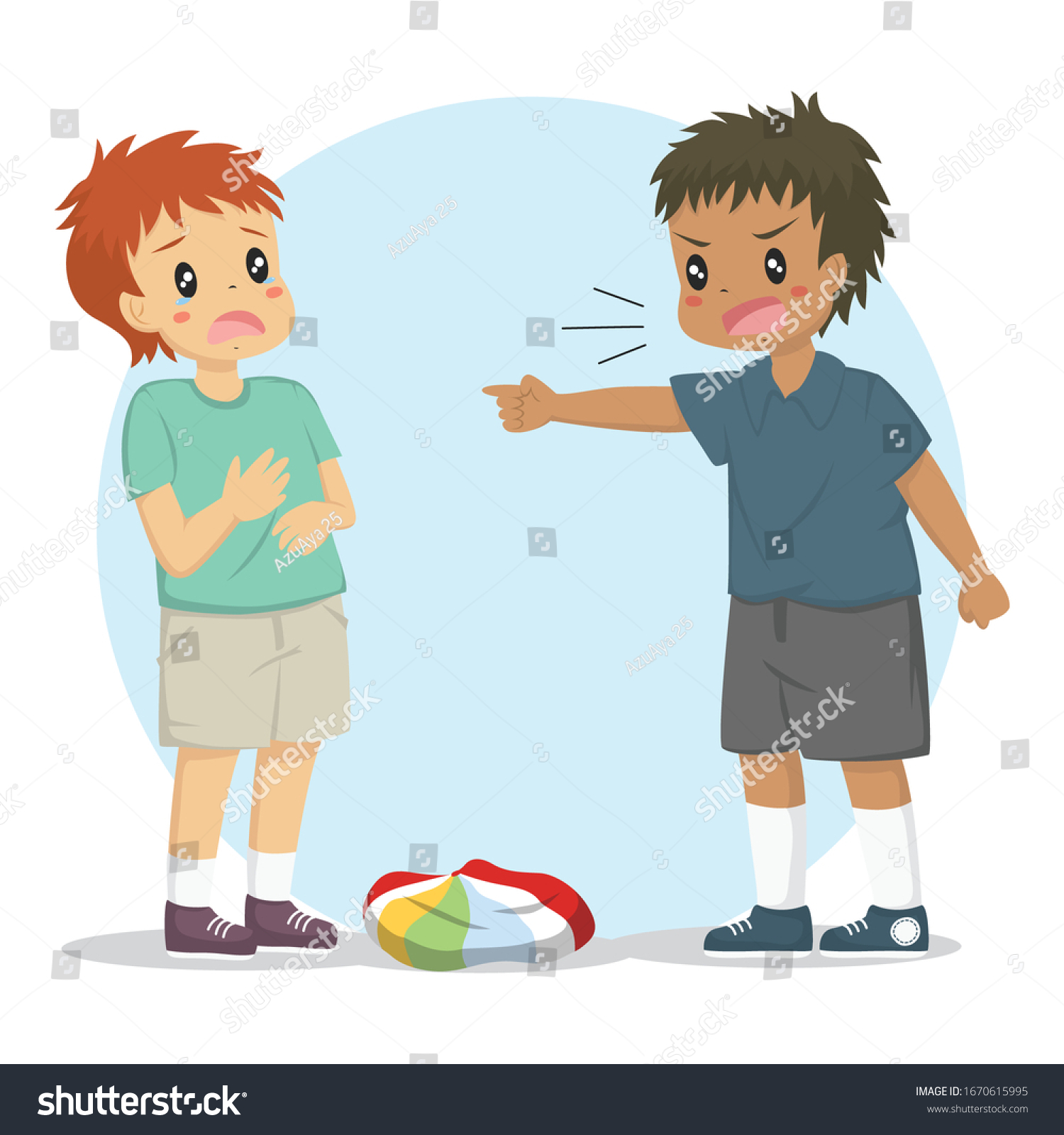 Boy Pointing Accusing His Friend Deflating Stock Vector (Royalty Free ...