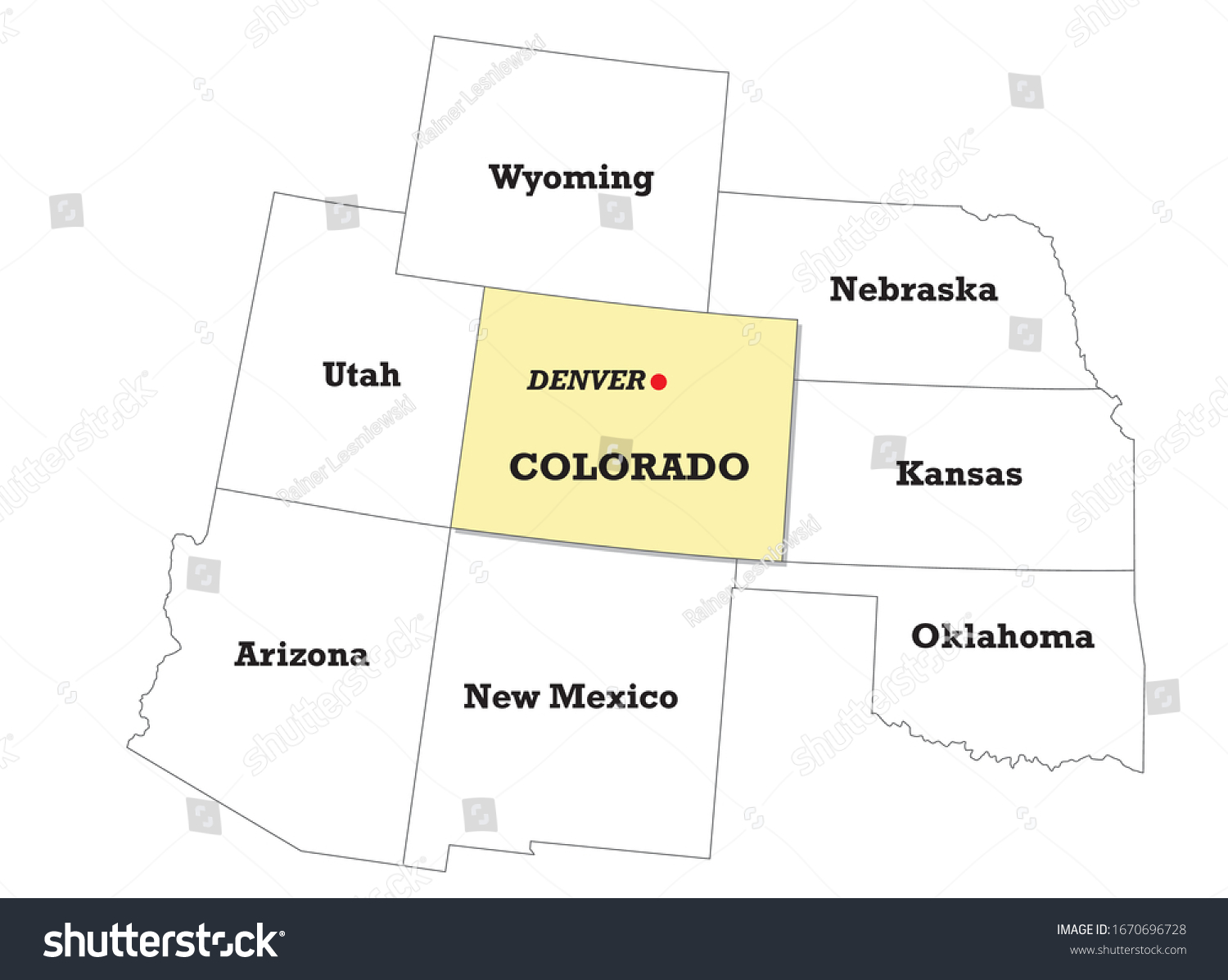 Map Of Colorado And Surrounding States Colorado State Map Neighboring States Stock Vector (Royalty Free)  1670696728 | Shutterstock
