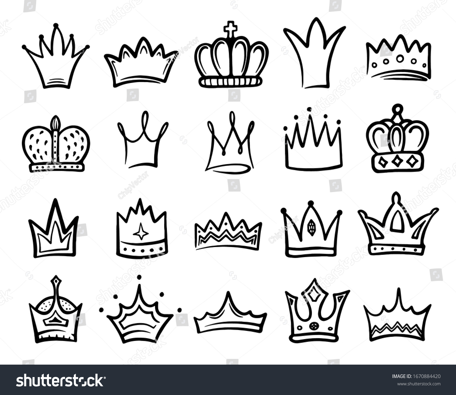 Crown Icon Sketch Set King Queen Stock Vector (Royalty Free) 1670884420 ...