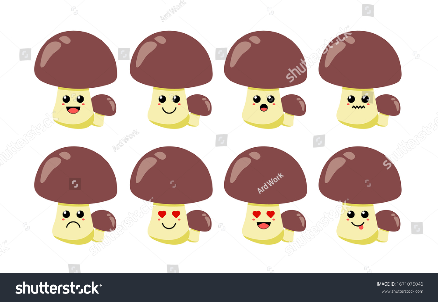 Set Cute Cartoon Colorful Brown Mushroom Stock Vector (Royalty Free ...