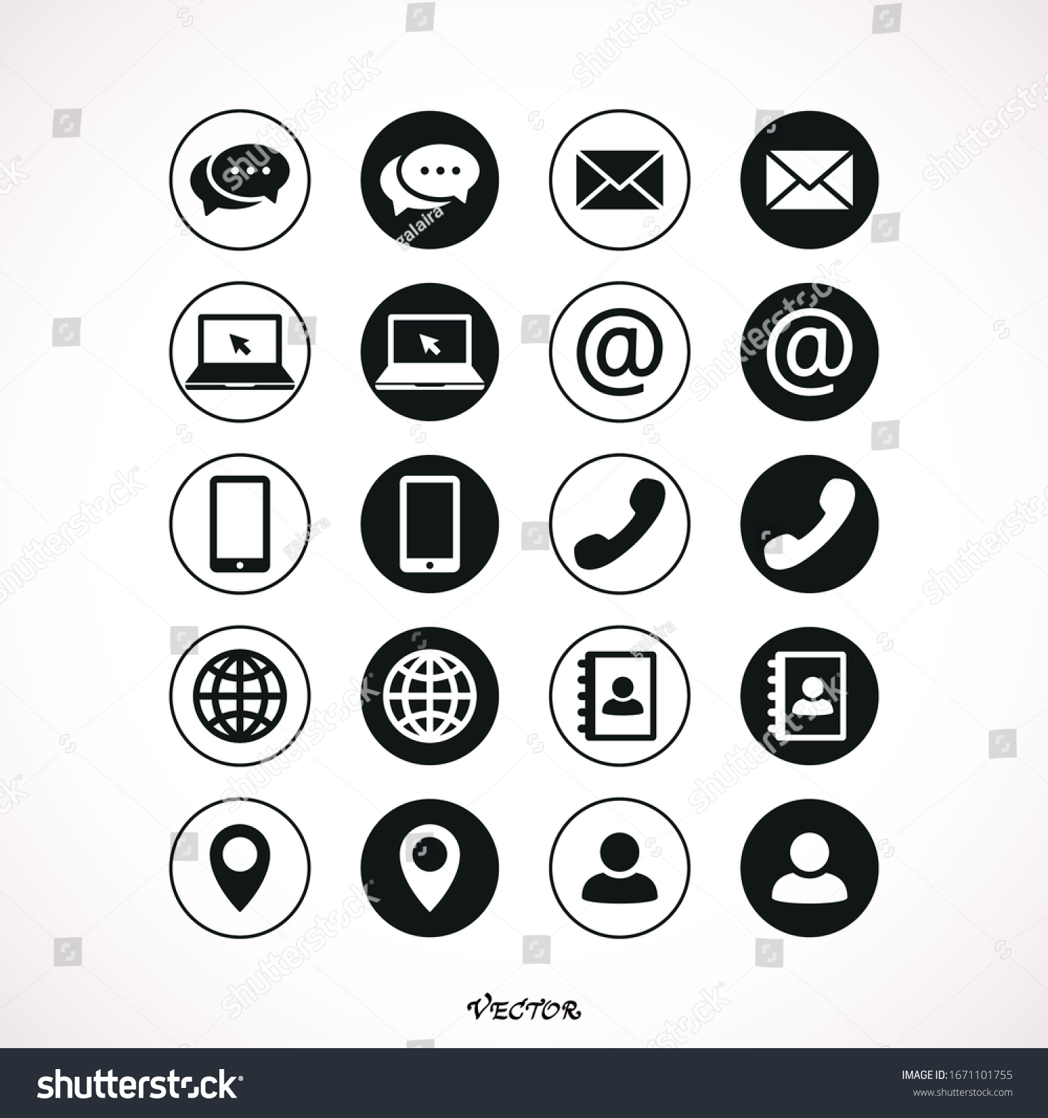 Collection Communication Symbols Contact Email Mobile Stock Vector Royalty Free 1671101755