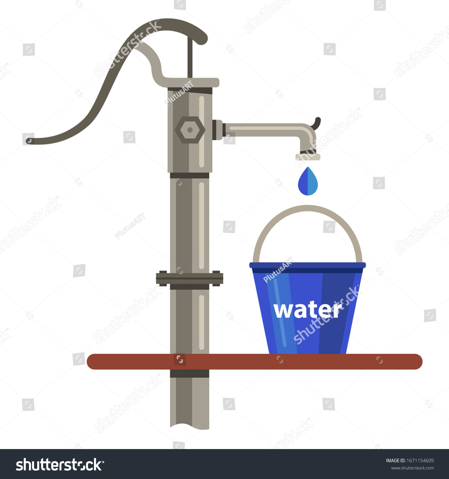 Iron Water Pump Bucket Drop Flat Stock Vector (Royalty Free) 1671154609 ...