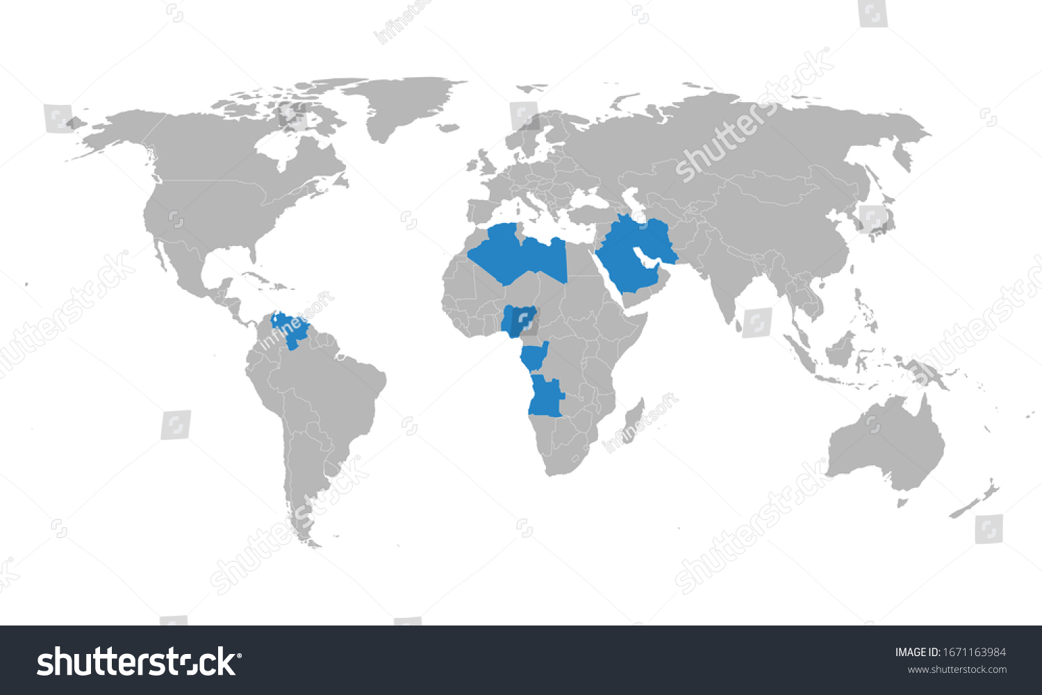 7 813 Map Of The World Nigeria Images Stock Photos Vectors Stock Vector Opec Member Countries Highlighted On World Map Vector Perfect For Business Concepts Backgrounds 1671163984